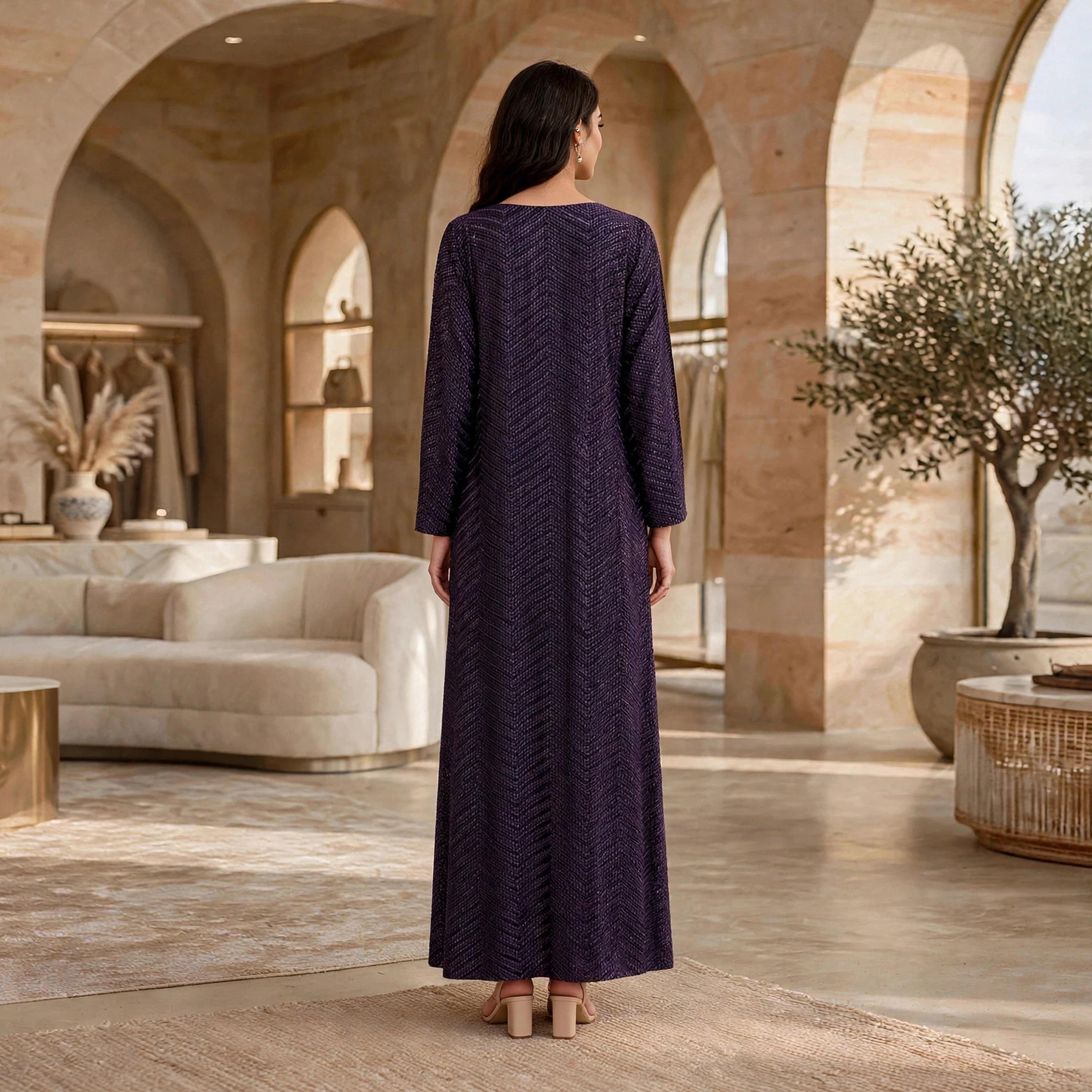 IKKXA Geometric Embroidered Flared Sleeves Women's Jalabiya-women-arabicclothing-jalabiyas-image-5