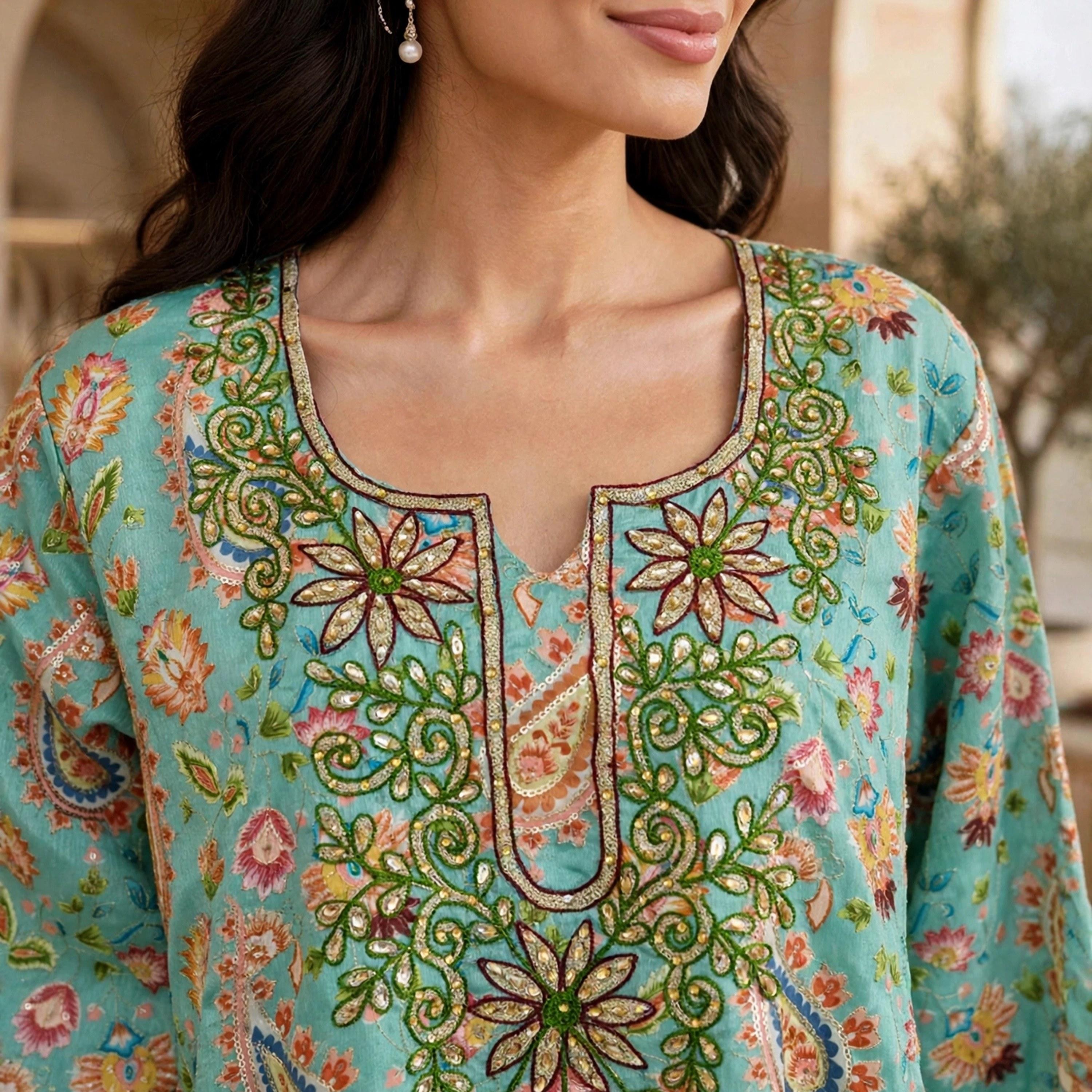 IKKXA Paisley Floral Print Flared Sleeves Women's Jalabiya-women-arabicclothing-jalabiyas-image-2