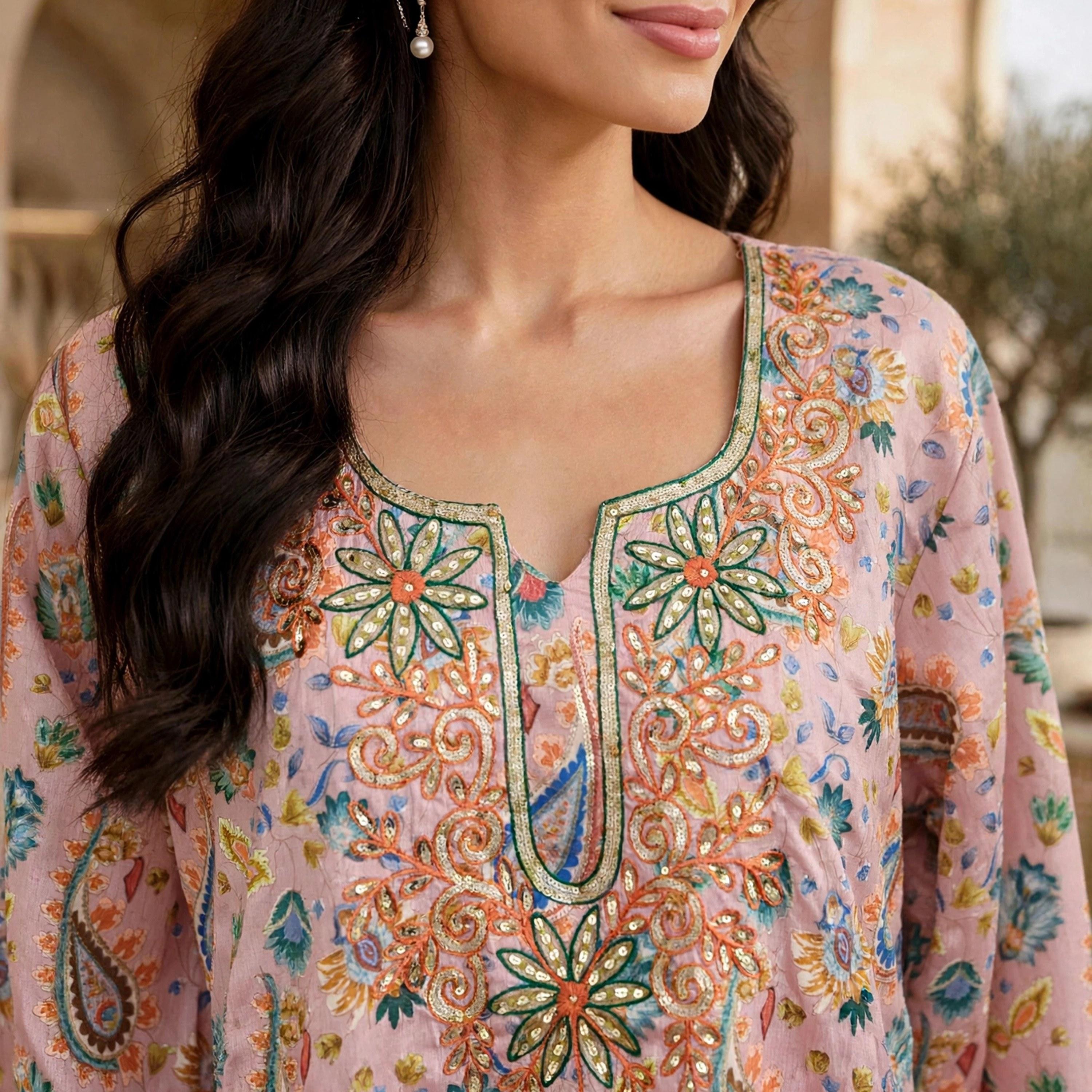 IKKXA Paisley Floral Print Flared Sleeves Women's Jalabiya-women-arabicclothing-jalabiyas-image-2