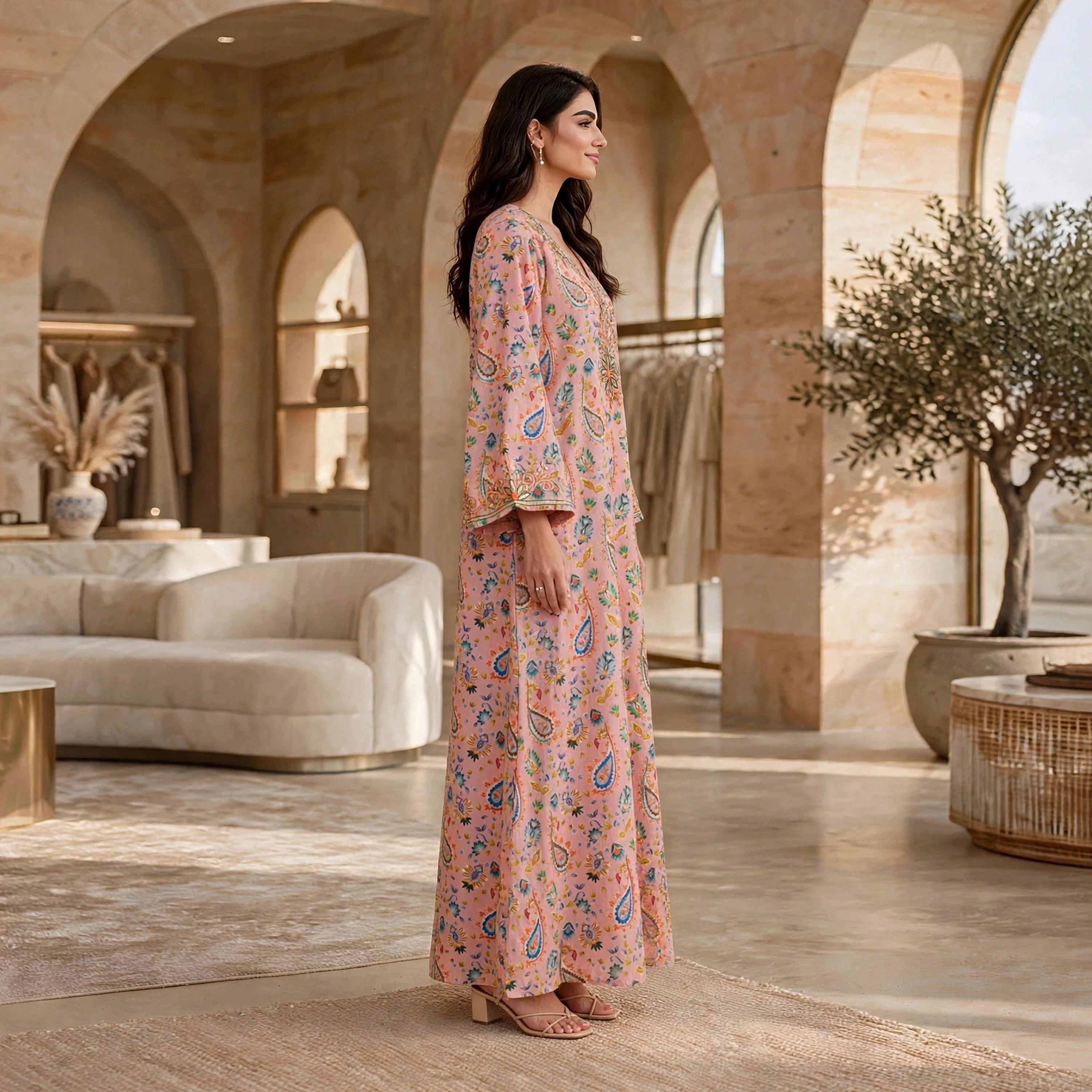 IKKXA Paisley Floral Print Flared Sleeves Women's Jalabiya-women-arabicclothing-jalabiyas-image-3