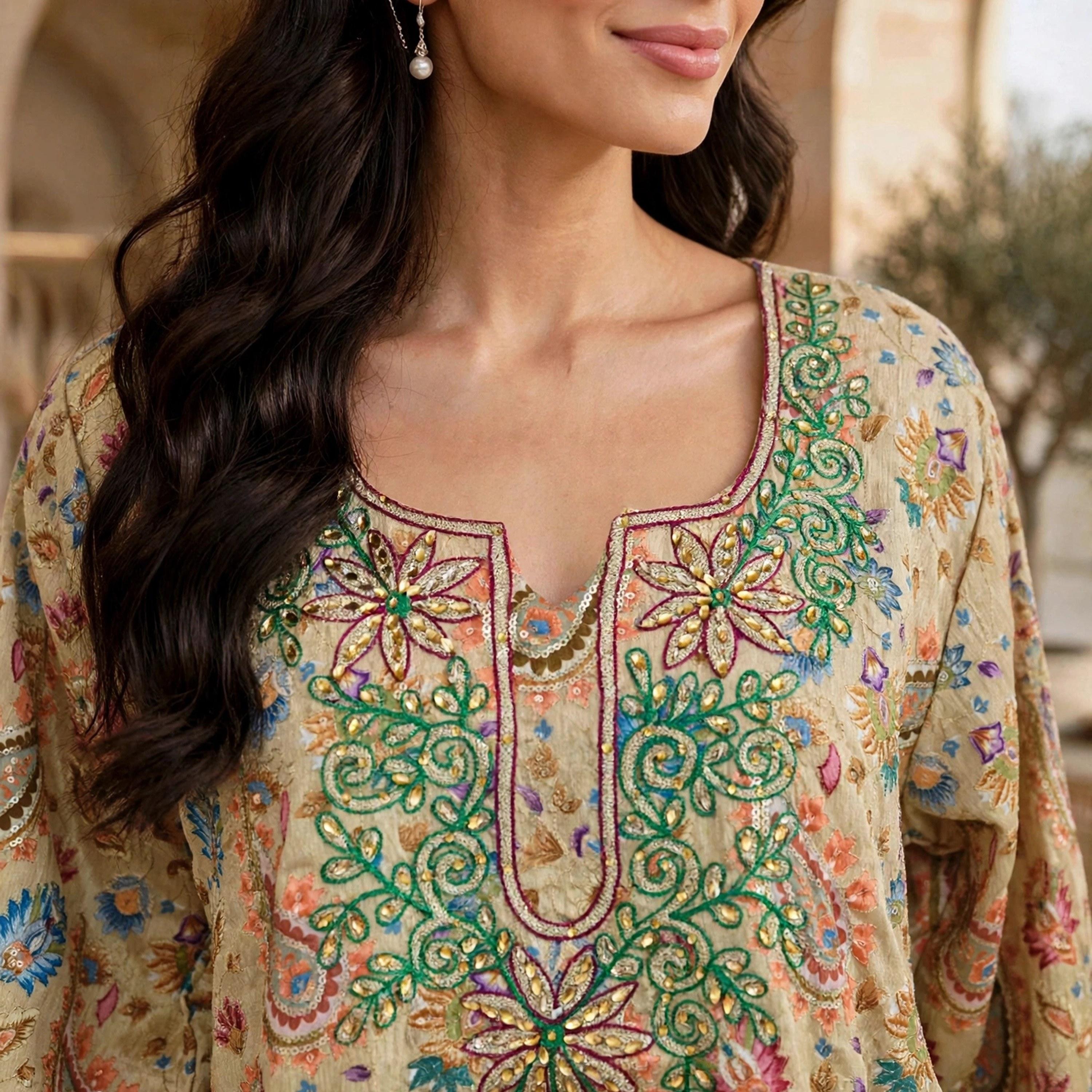 جلابية حريمي بطبعة زهور وبيزلي وأكمام واسعة من إيكسا-women-arabicclothing-jalabiyas-image-12