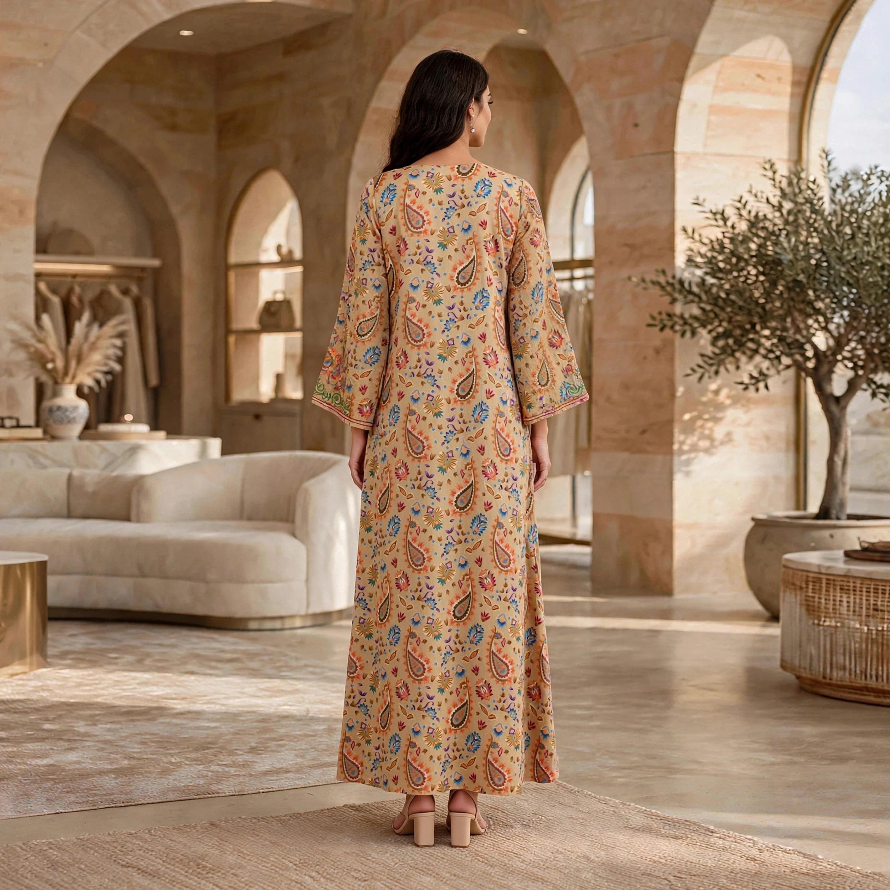 IKKXA Paisley Floral Print Flared Sleeves Women's Jalabiya-women-arabicclothing-jalabiyas-image-5