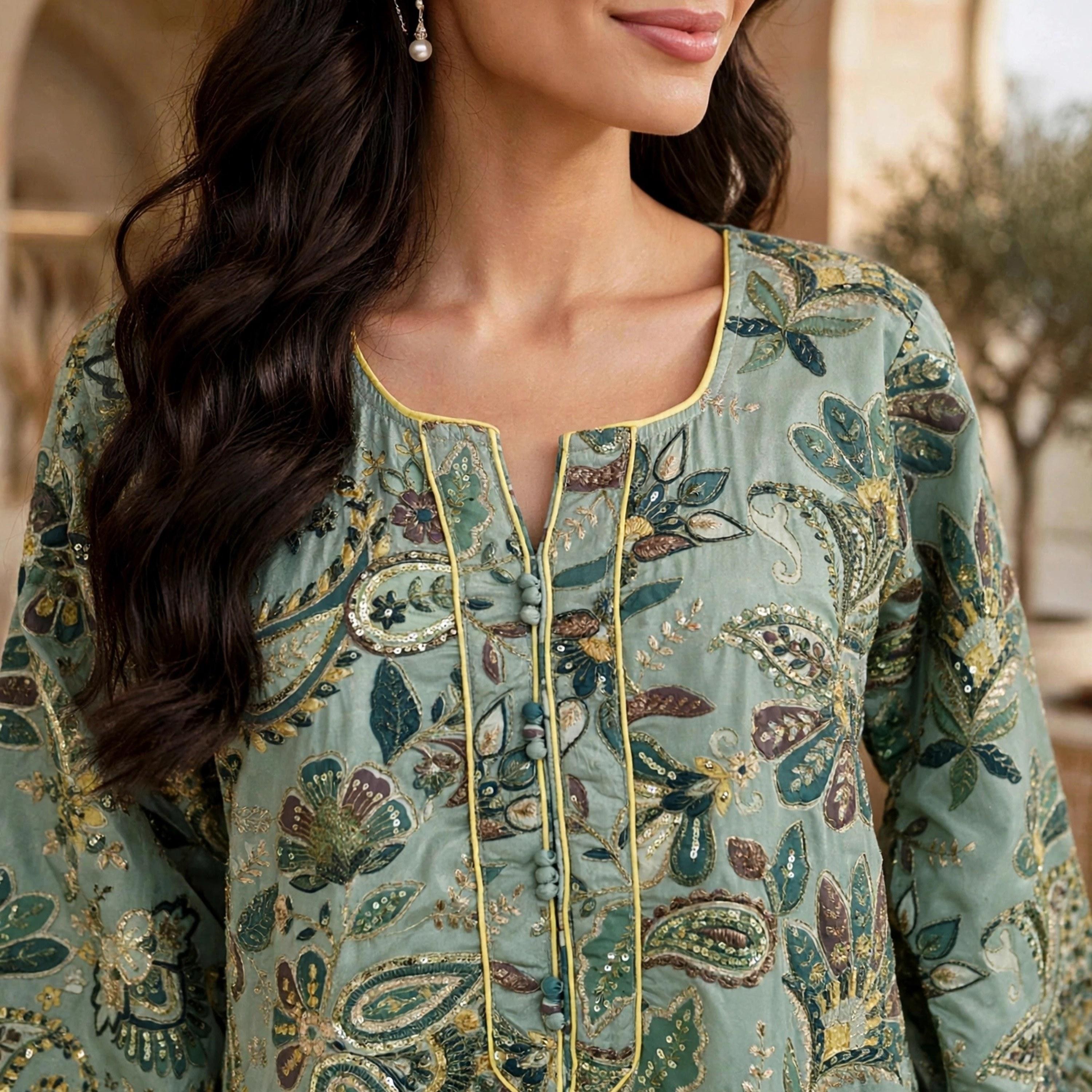 IKKXA Floral Embellished Flared Sleeves Women's Jalabiya-women-arabicclothing-jalabiyas-image-2