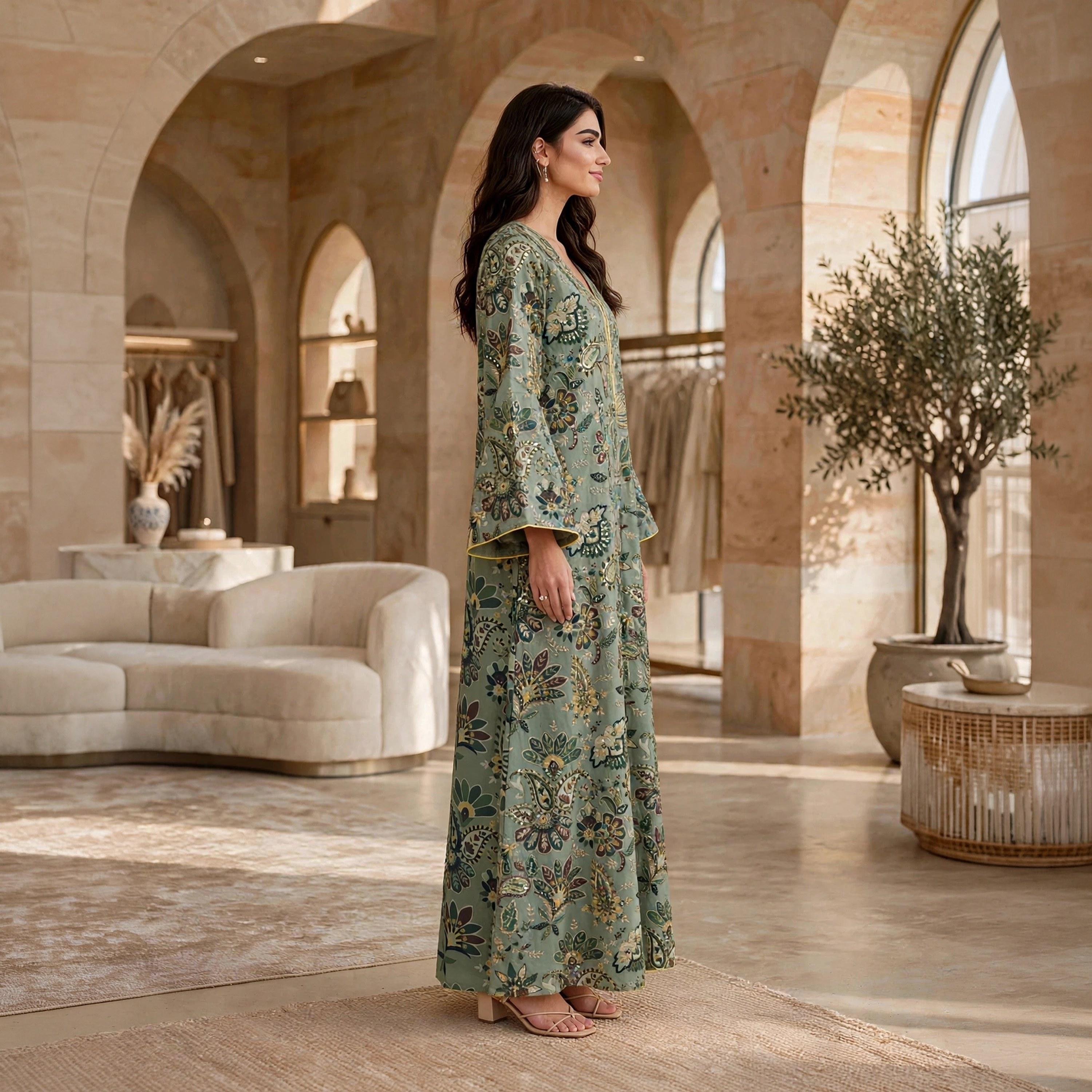 IKKXA Floral Embellished Flared Sleeves Women's Jalabiya-women-arabicclothing-jalabiyas-image-3