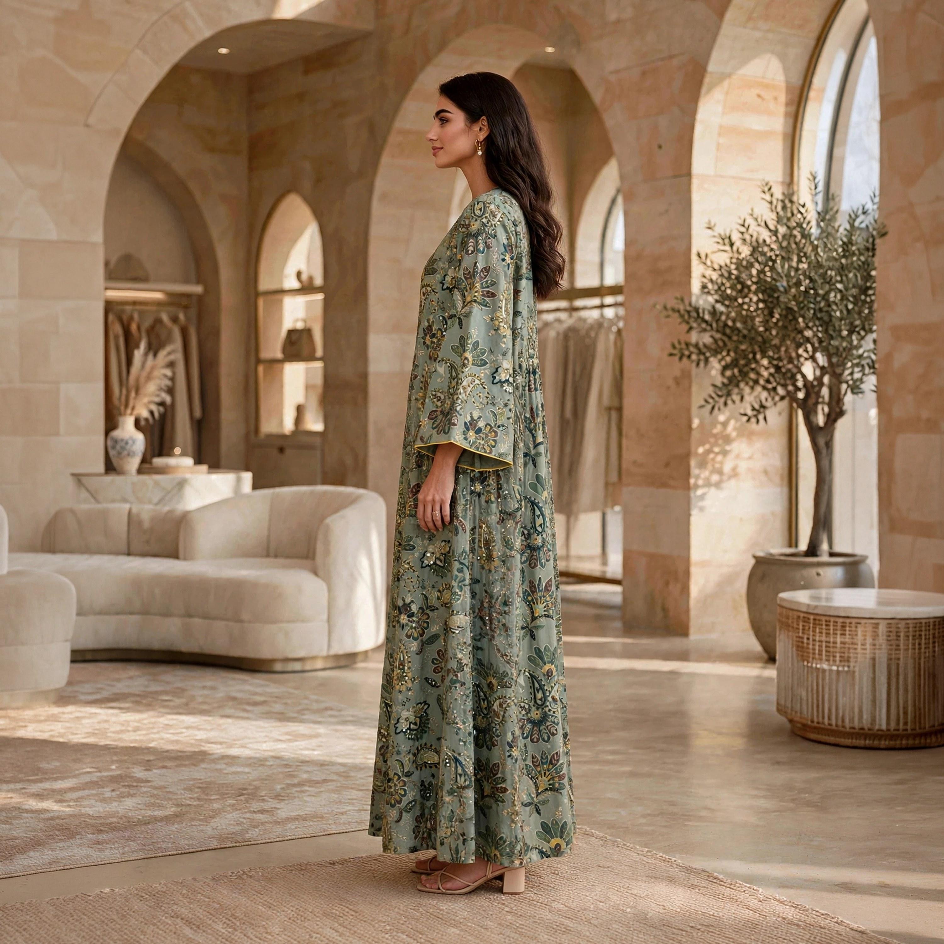IKKXA Floral Embellished Flared Sleeves Women's Jalabiya-women-arabicclothing-jalabiyas-image-4