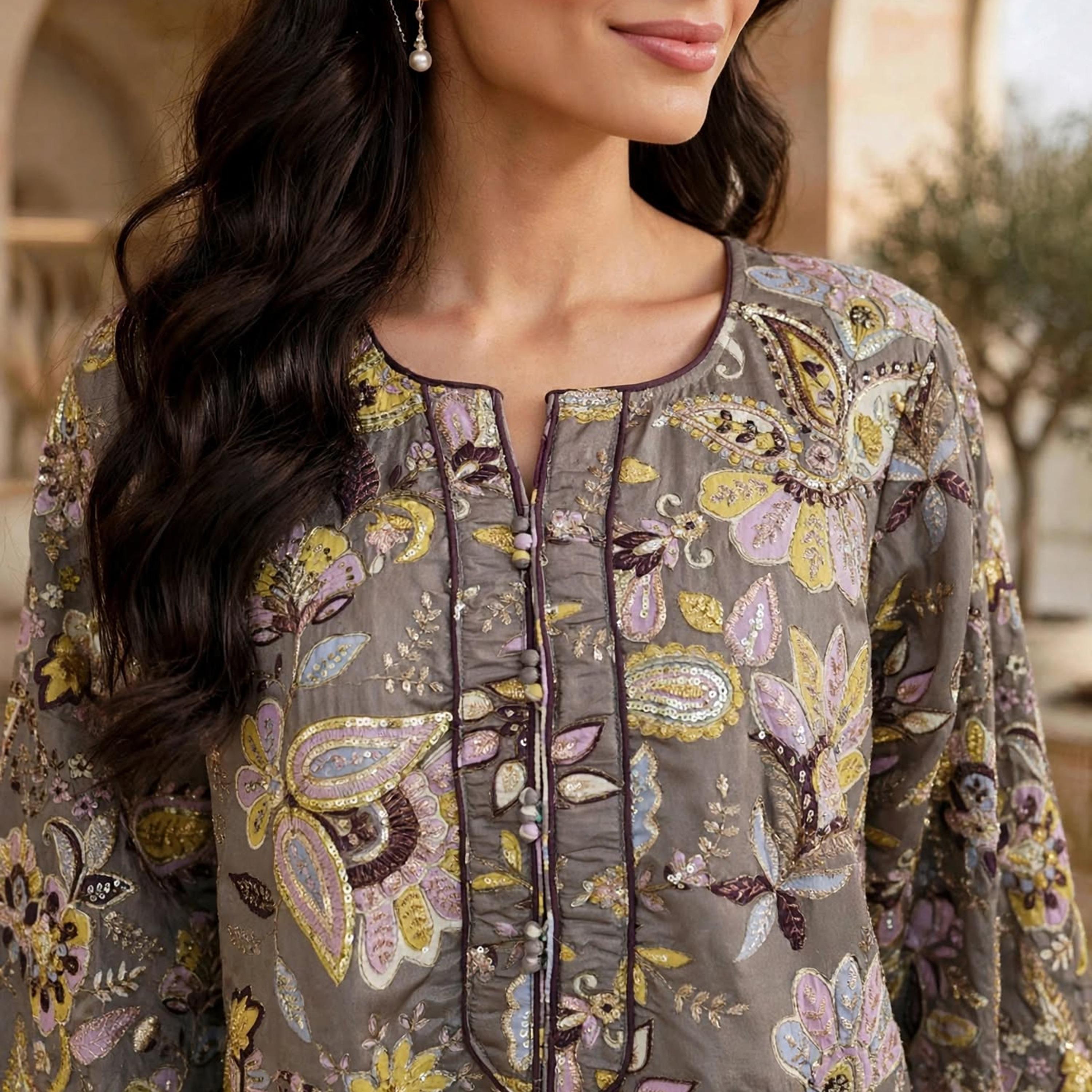 IKKXA Floral Embellished Flared Sleeves Women's Jalabiya-women-arabicclothing-jalabiyas-image-2
