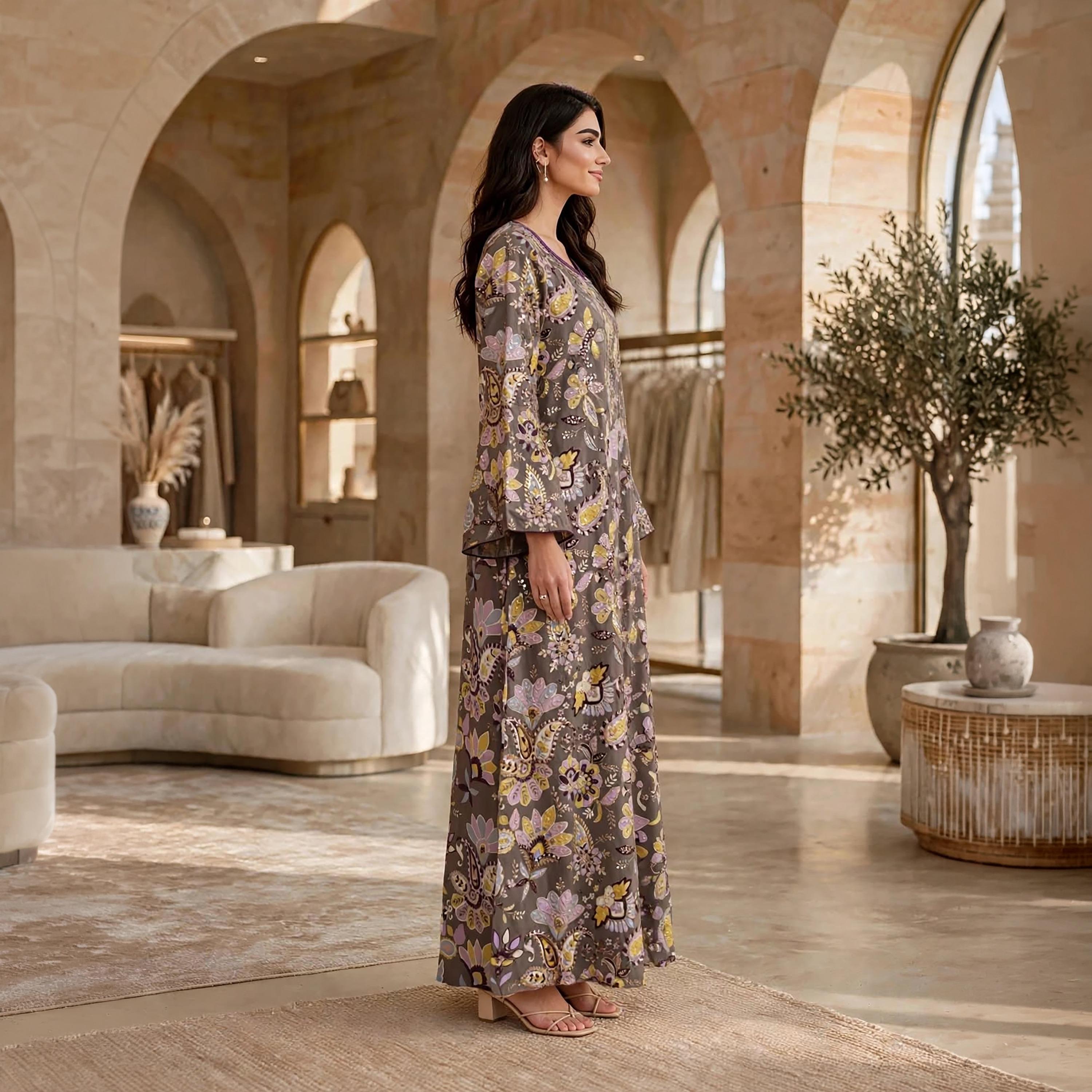 IKKXA Floral Embellished Flared Sleeves Women's Jalabiya-women-arabicclothing-jalabiyas-image-3