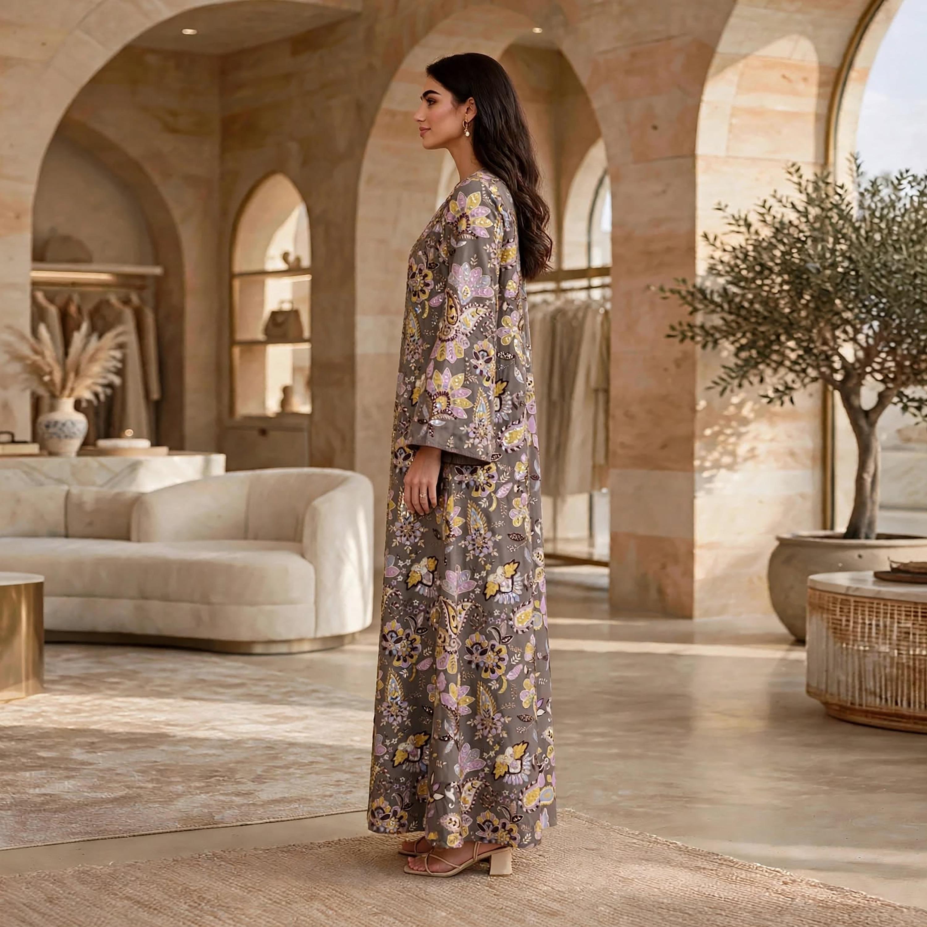 IKKXA Floral Embellished Flared Sleeves Women's Jalabiya-women-arabicclothing-jalabiyas-image-4