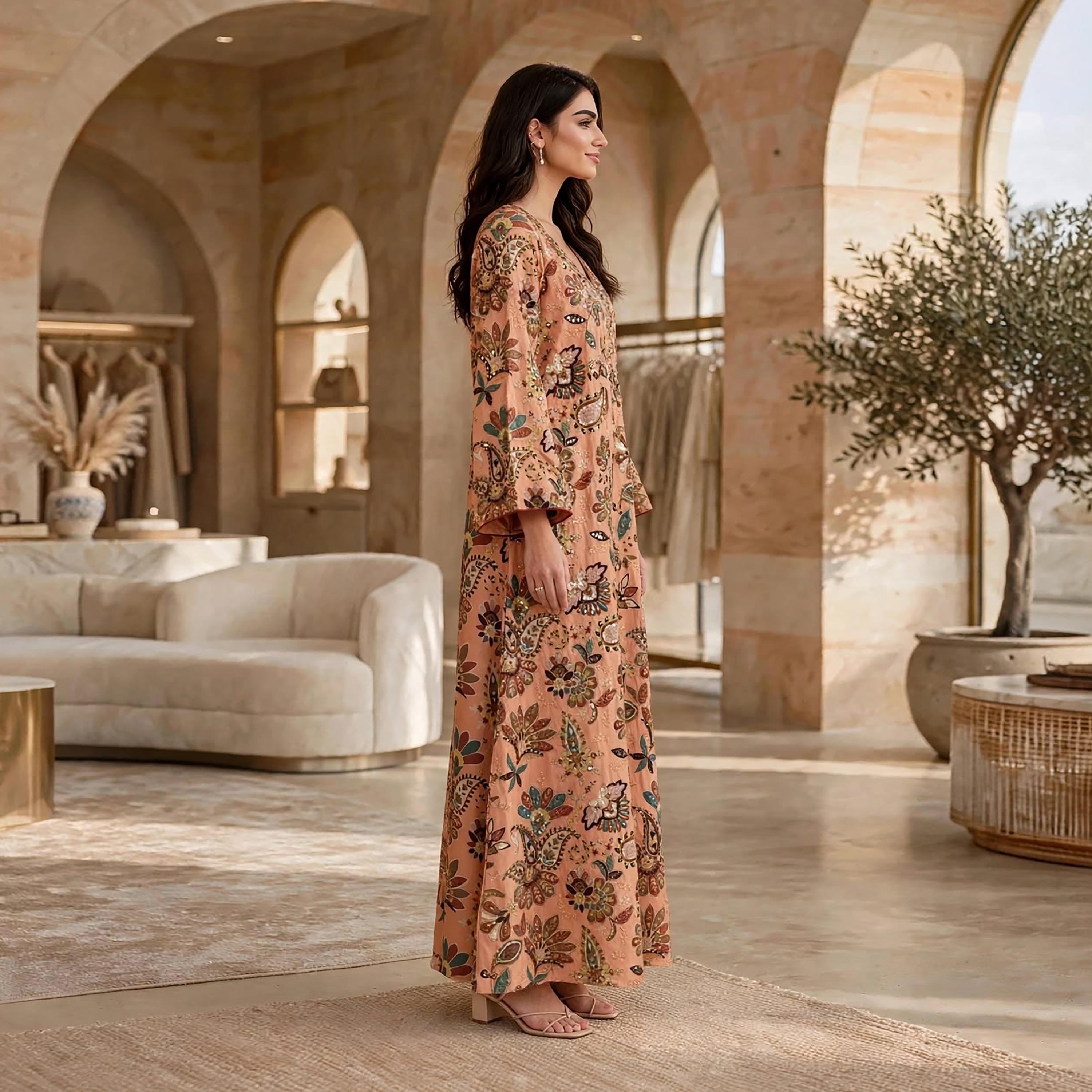 IKKXA Floral Embellished Flared Sleeves Women's Jalabiya-women-arabicclothing-jalabiyas-image-3