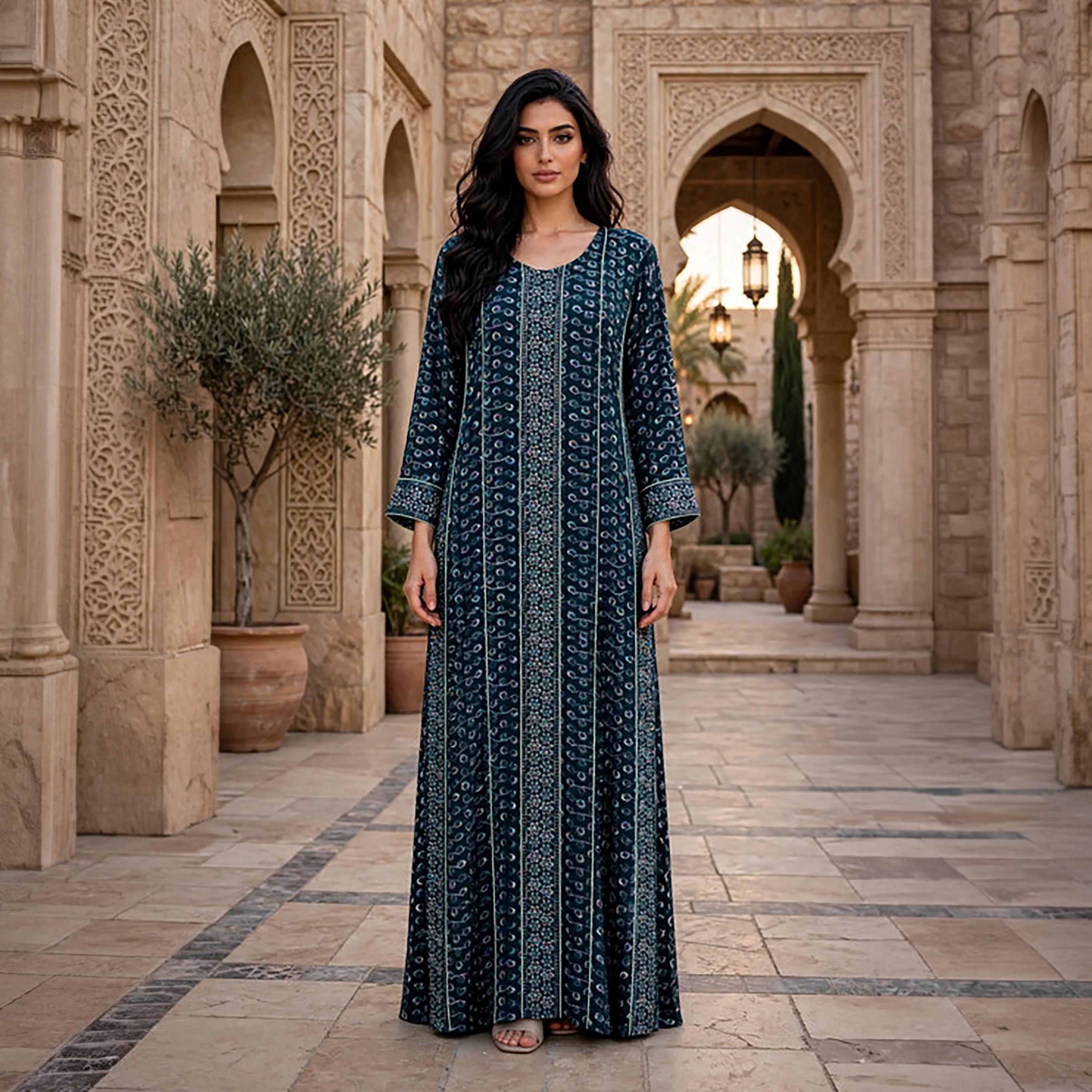 IKKXA Geometric Embroidered Women's Jalabiya-women-clothing-dresses-image-1