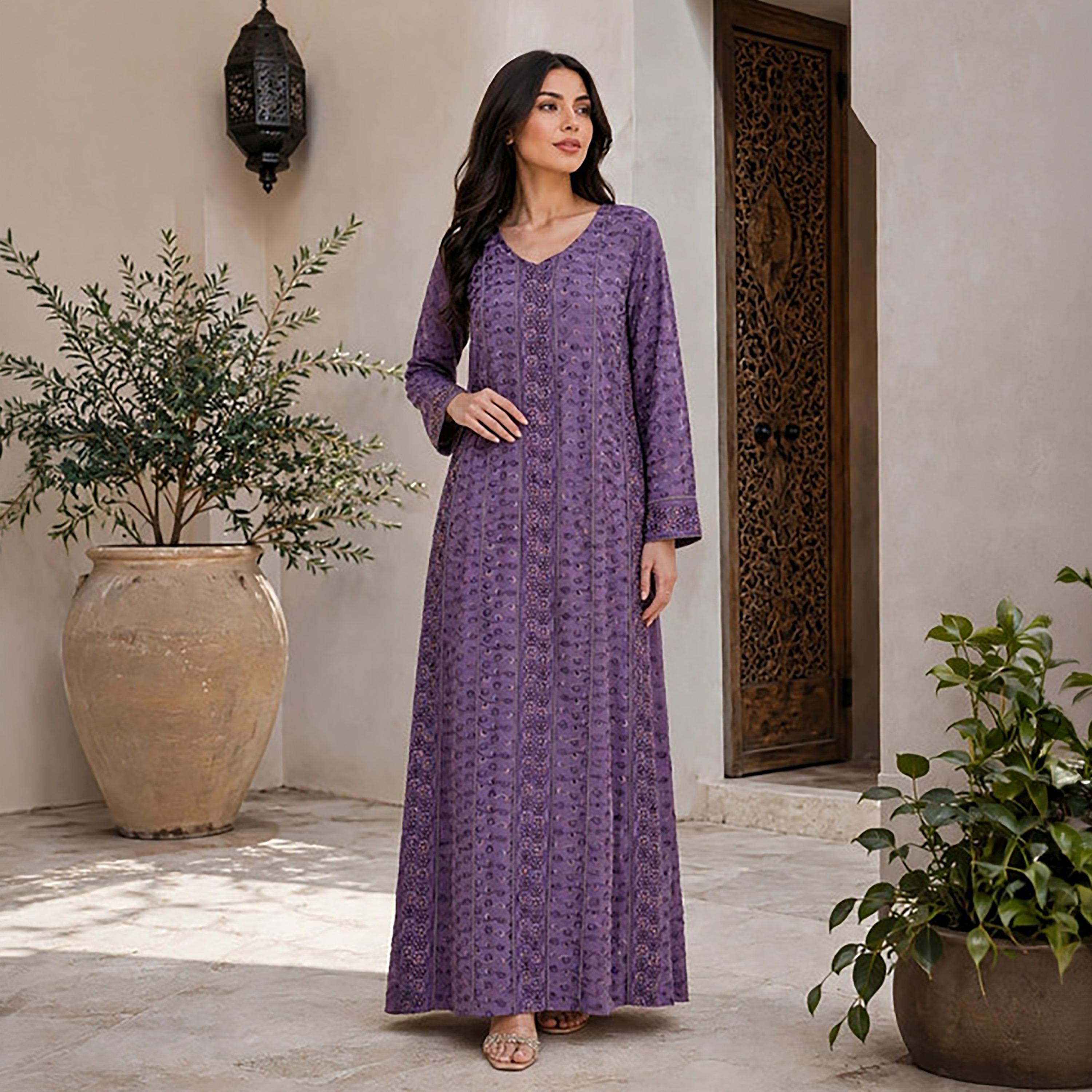 IKKXA Geometric Embroidered Women's Jalabiya-women-clothing-dresses-image-11