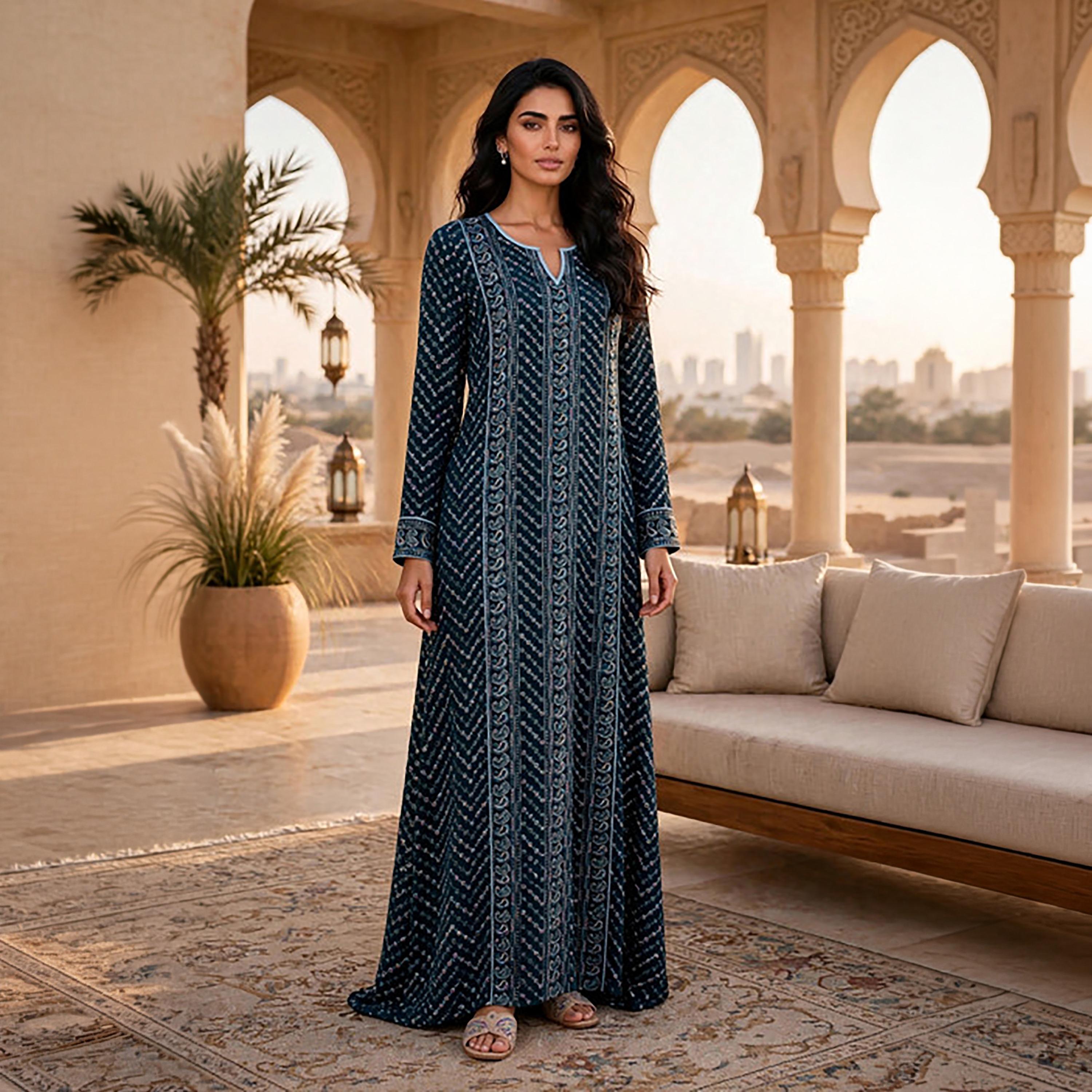 IKKXA Geometric Paisley Embroidered Women's Jalabiya-women-arabicclothing-jalabiyas-image-1