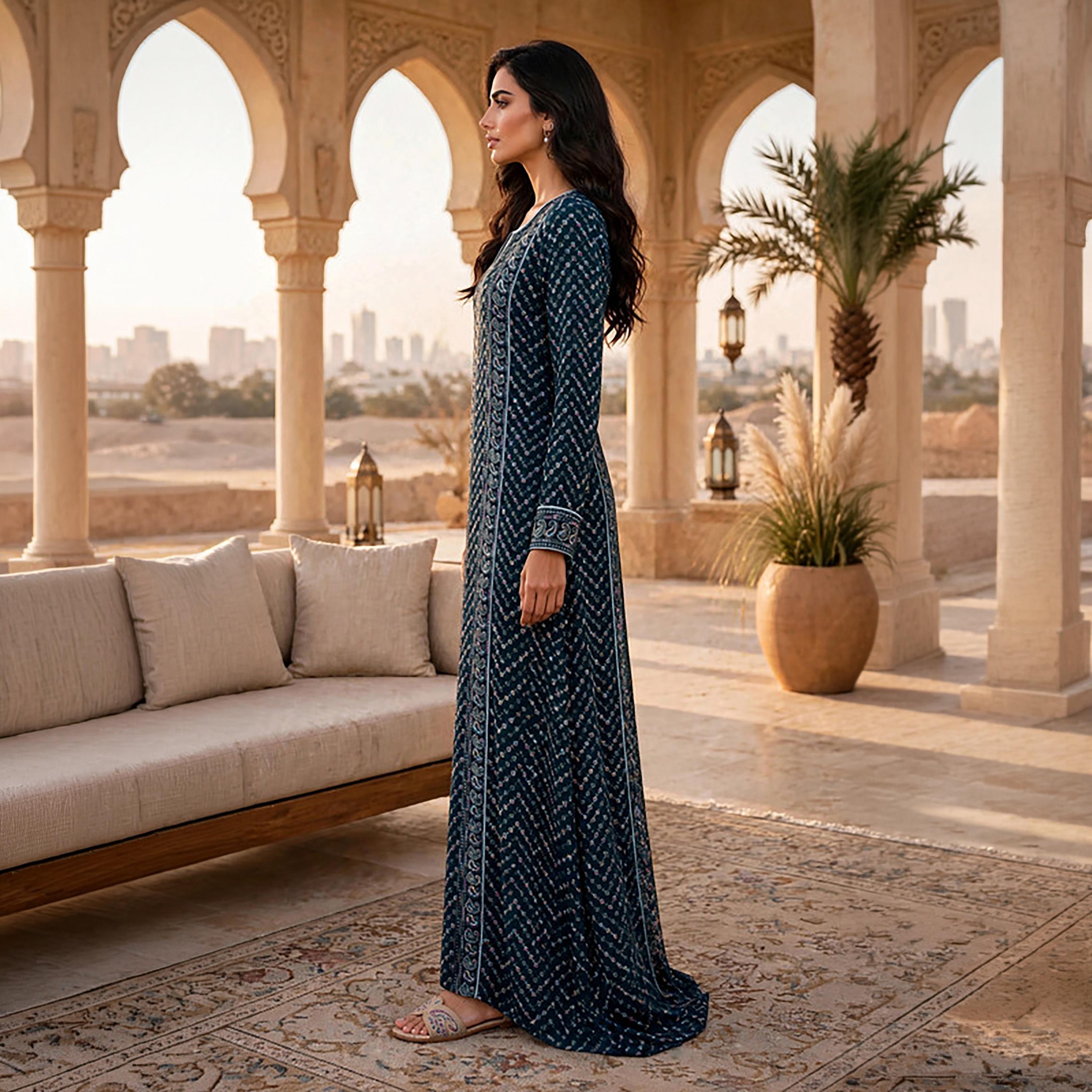 IKKXA Geometric Paisley Embroidered Women's Jalabiya-women-arabicclothing-jalabiyas-image-3