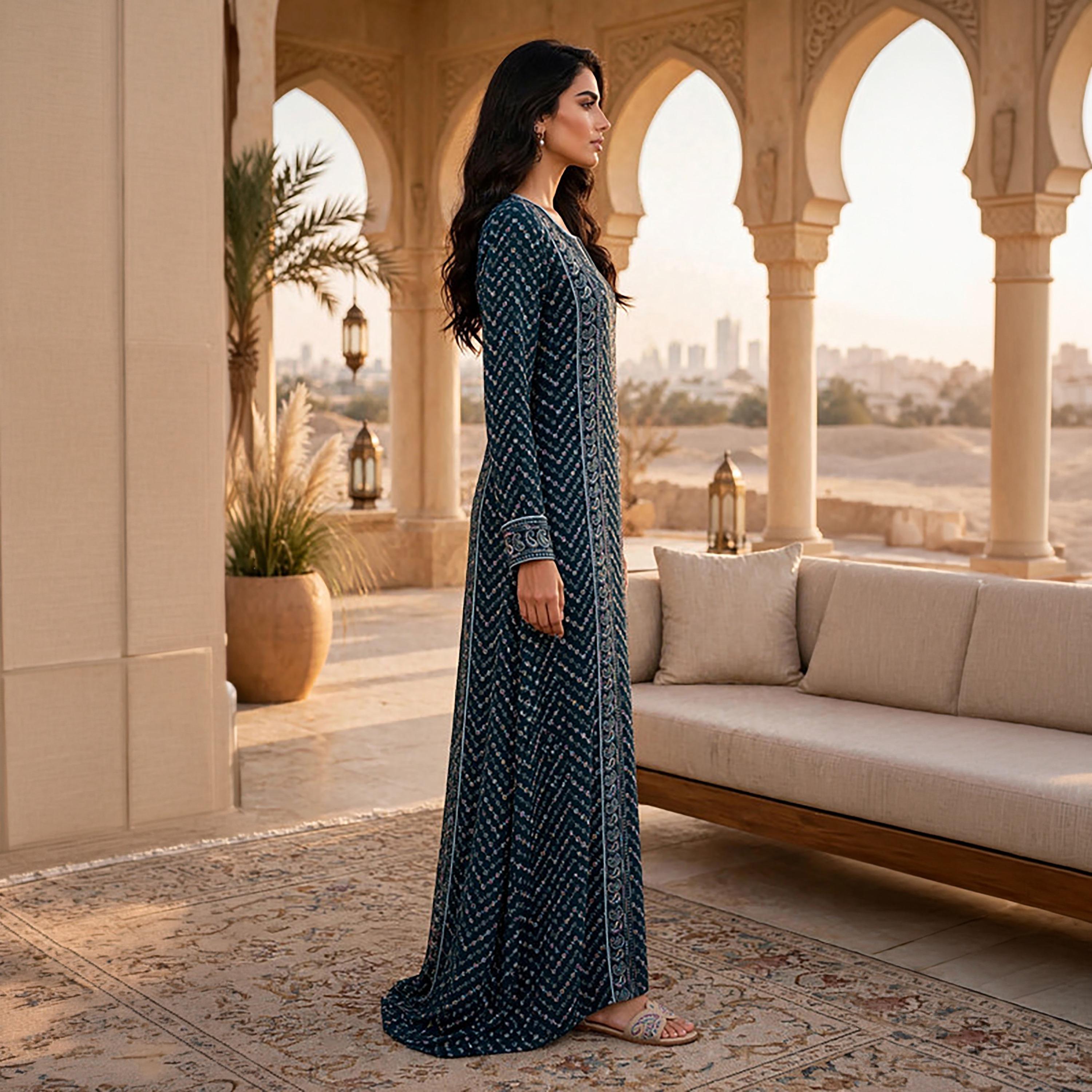 IKKXA Geometric Paisley Embroidered Women's Jalabiya-women-arabicclothing-jalabiyas-image-4