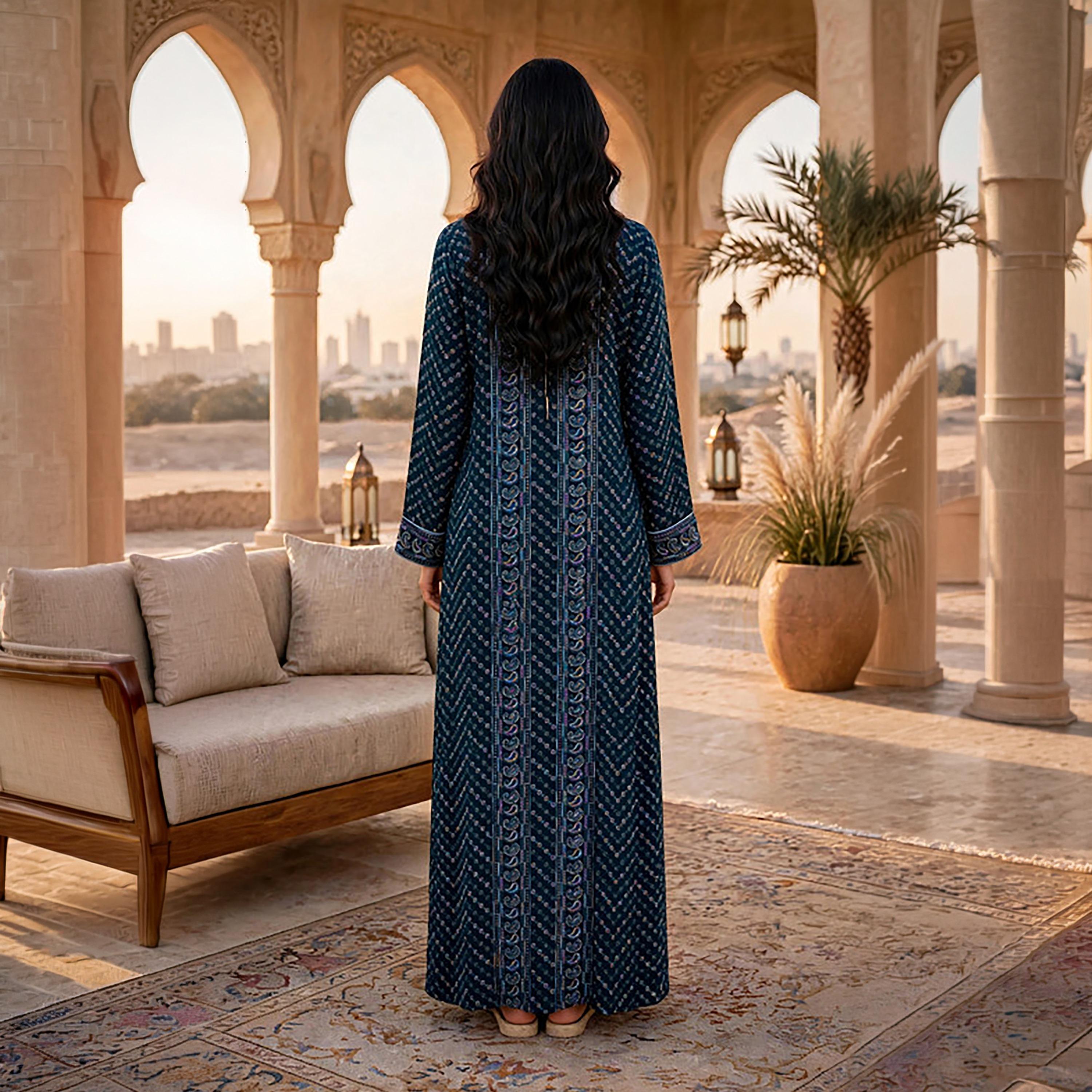 IKKXA Geometric Paisley Embroidered Women's Jalabiya-women-arabicclothing-jalabiyas-image-5