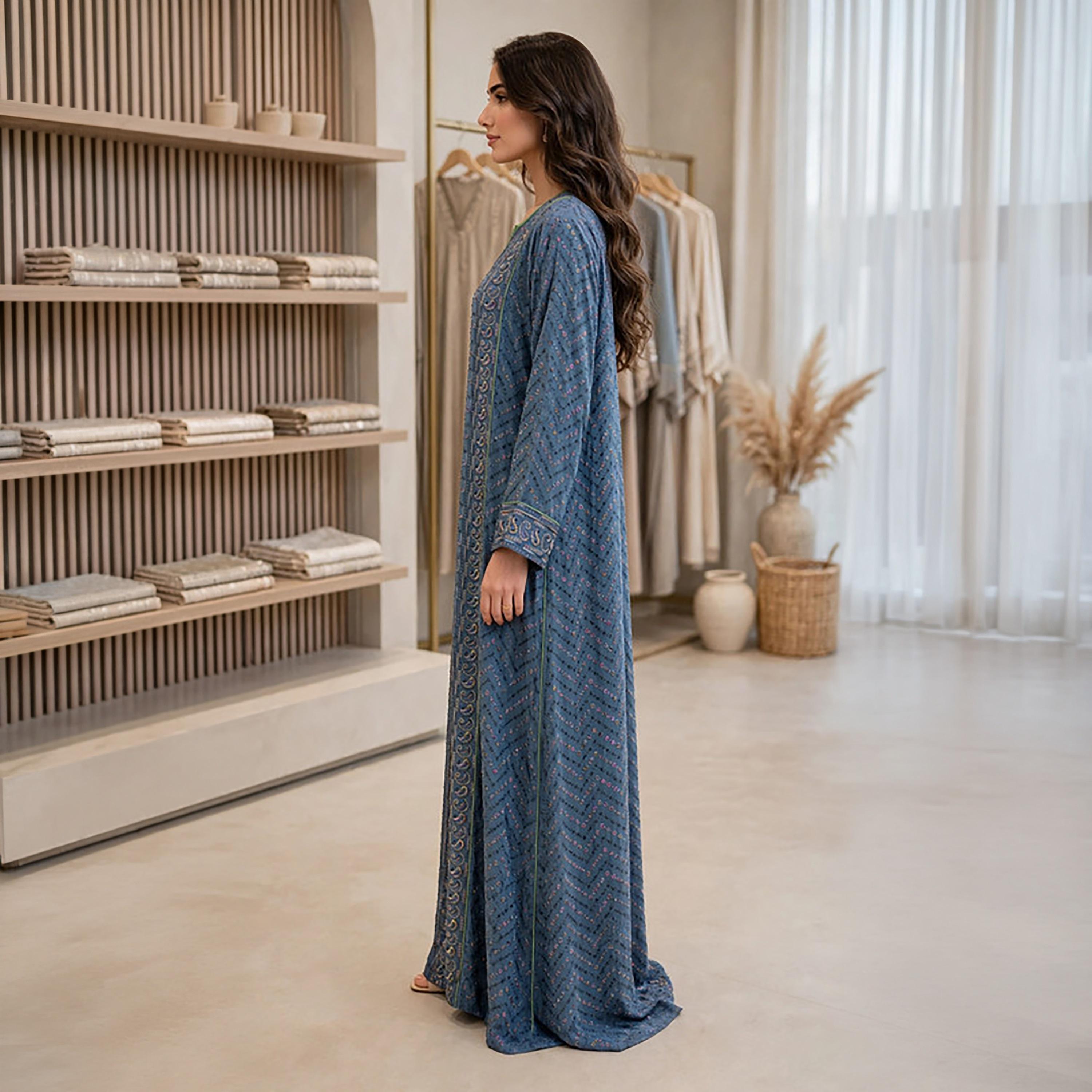 جلابية حريمي بتطريز هندسي وبيزلي من إككسا-women-arabicclothing-jalabiyas-image-3