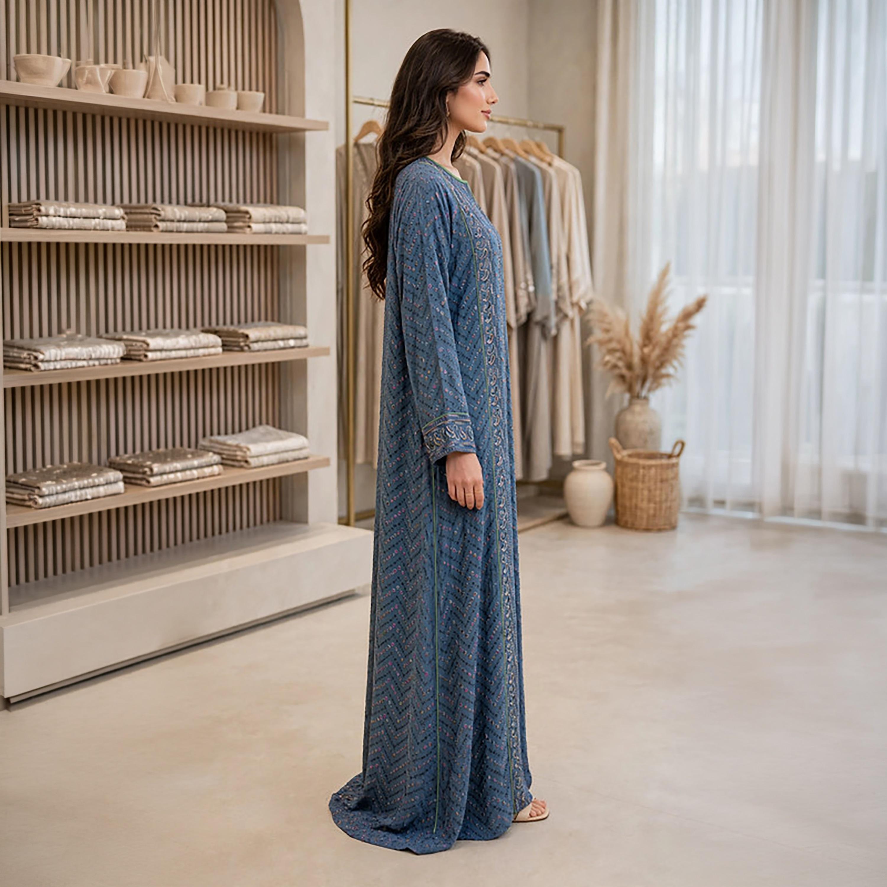 جلابية حريمي بتطريز هندسي وبيزلي من إككسا-women-arabicclothing-jalabiyas-image-4
