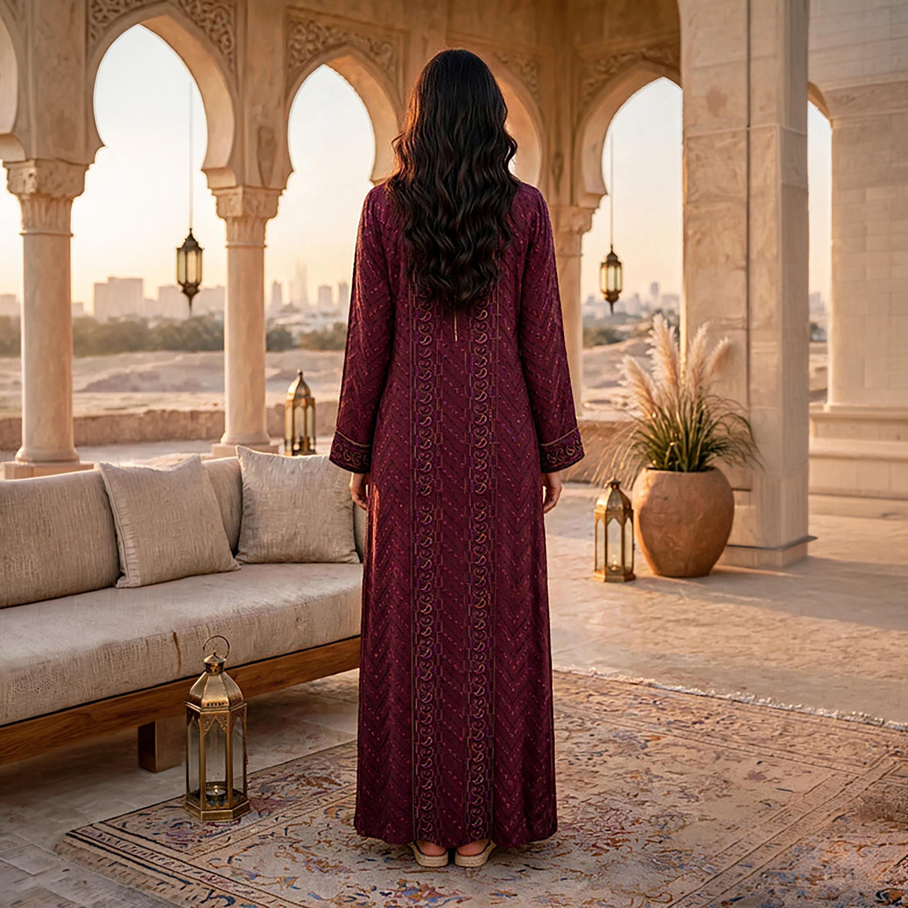 IKKXA Geometric Paisley Embroidered Women's Jalabiya-women-arabicclothing-jalabiyas-image-10