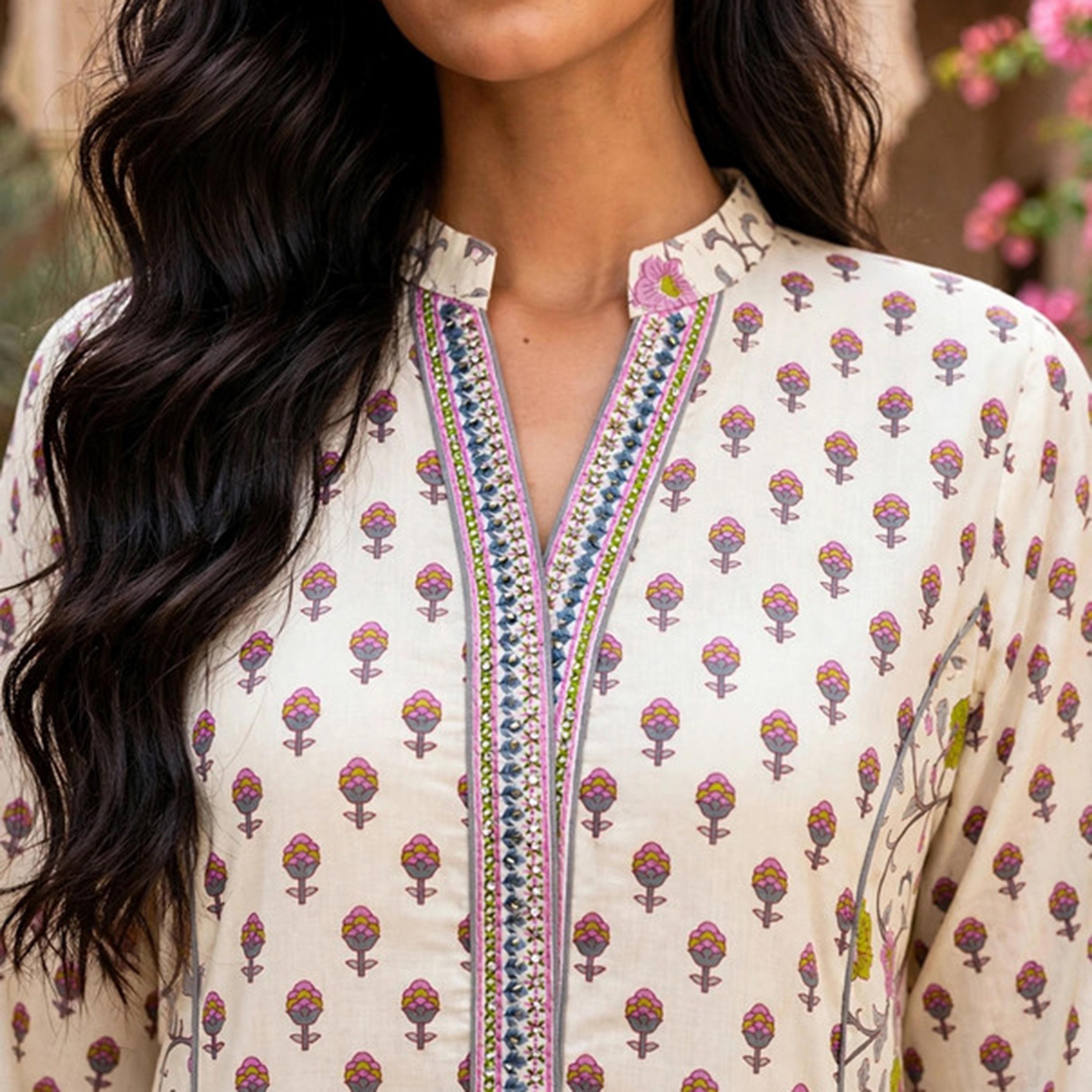 IKKXA Floral Print Mandarin Collar Women's Belted Jalabiya-women-arabicclothing-jalabiyas-image-2