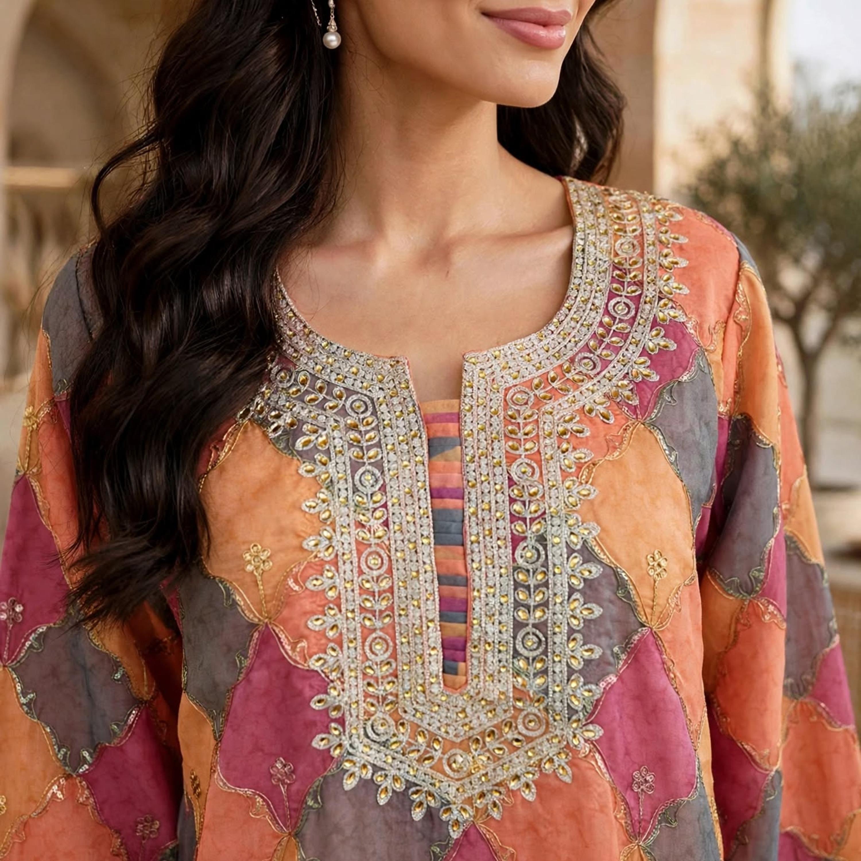 جلابية حريمي بطبعة هندسية وأكمام واسعة من إيكسا-women-arabicclothing-jalabiyas-image-2