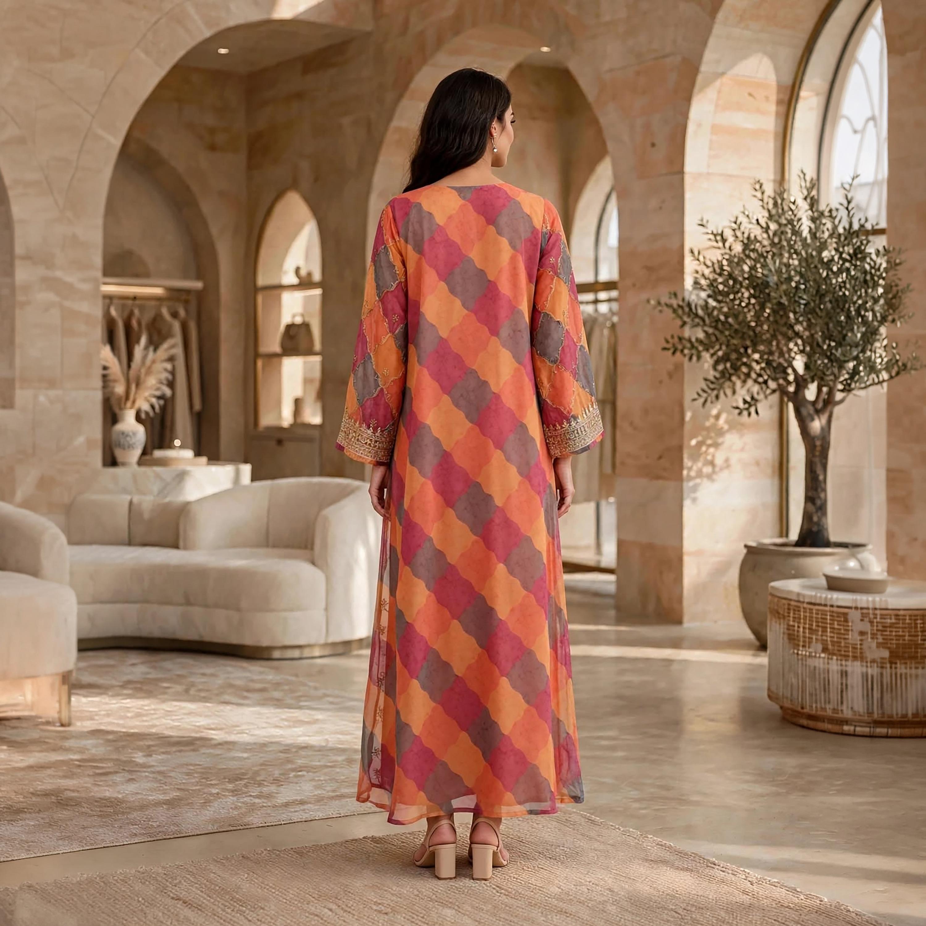 جلابية حريمي بطبعة هندسية وأكمام واسعة من إيكسا-women-arabicclothing-jalabiyas-image-10