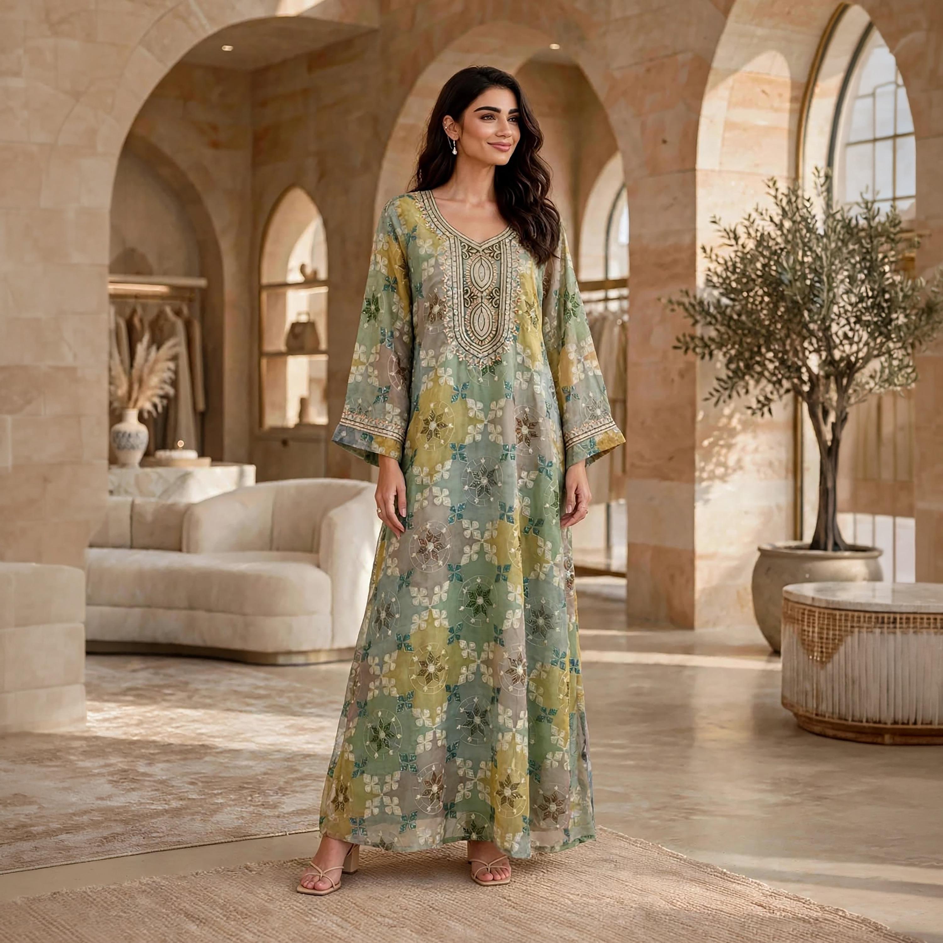 جلابية حريمي بطبعة هندسية من إيككسا-women-arabicclothing-jalabiyas-image-1