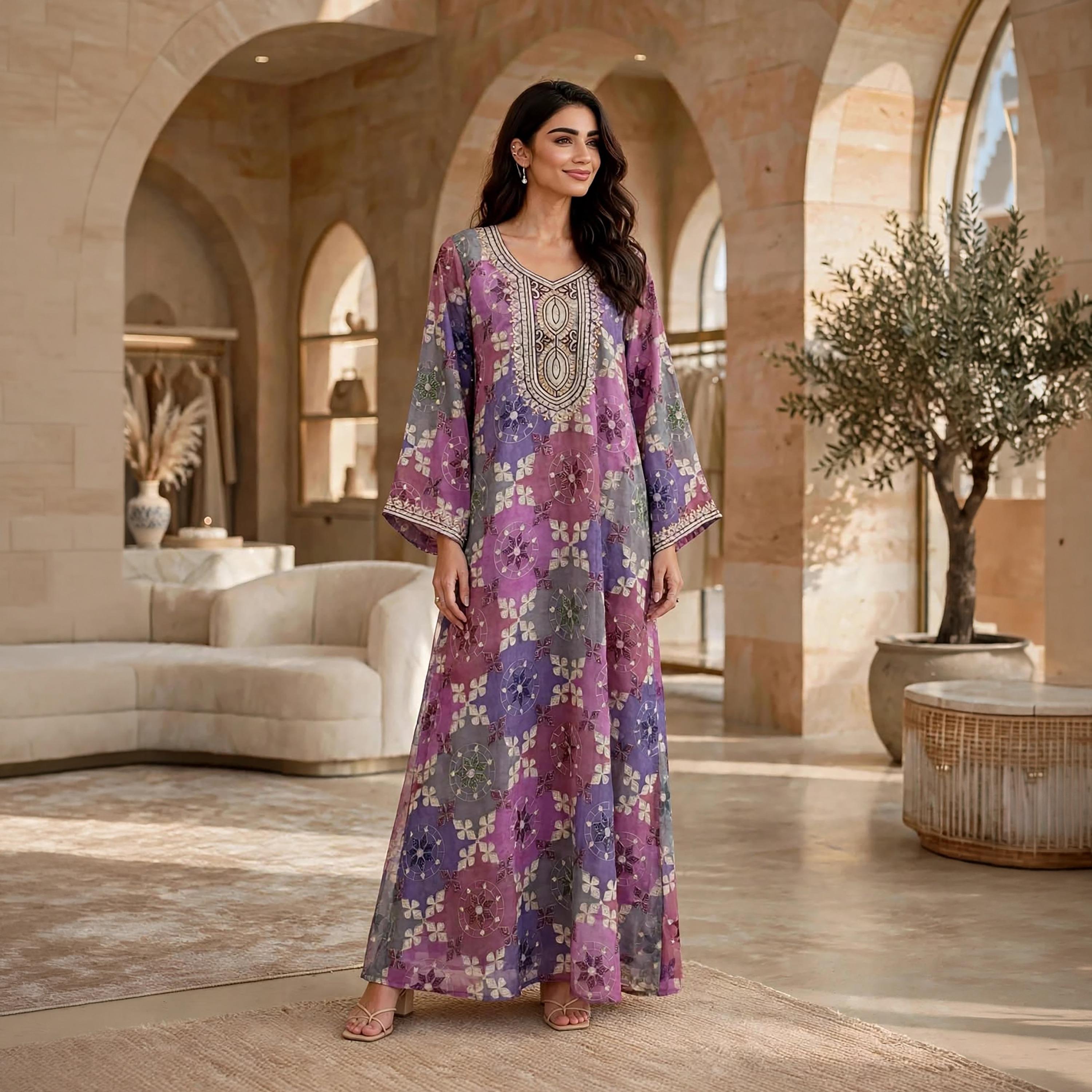 جلابية حريمي بطبعة هندسية من إيككسا-women-arabicclothing-jalabiyas-image-1