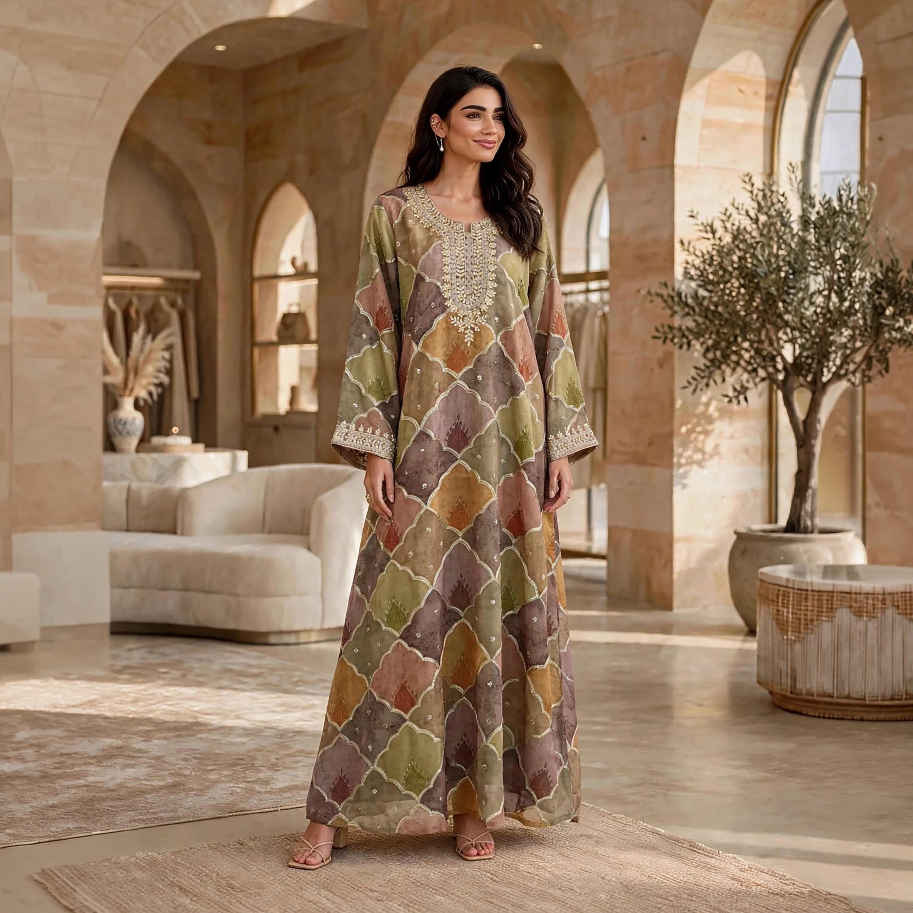 IKKXA Geometric Print Women's Jalabiya-women-arabicclothing-jalabiyas-image-1