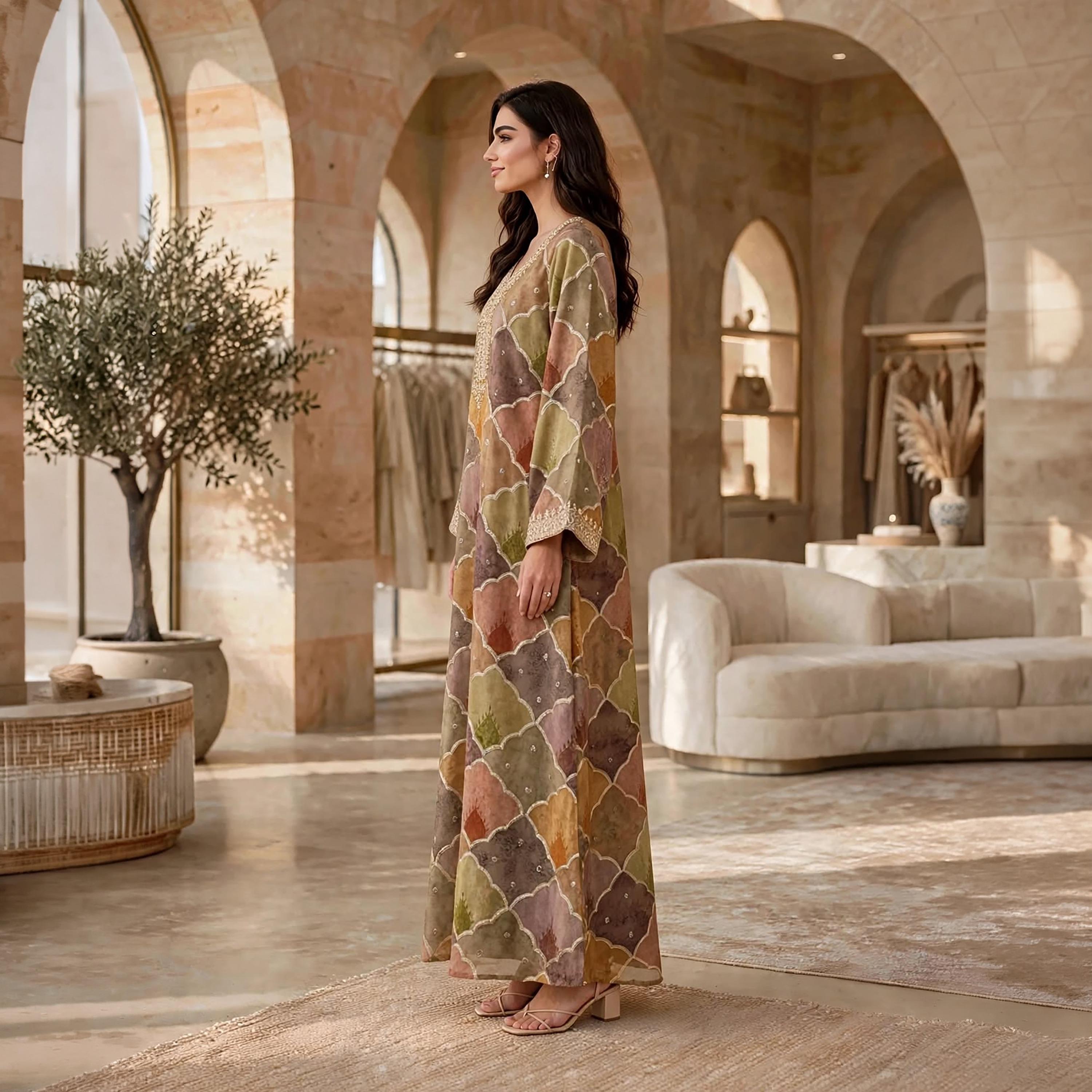 IKKXA Geometric Print Women's Jalabiya-women-arabicclothing-jalabiyas-image-4