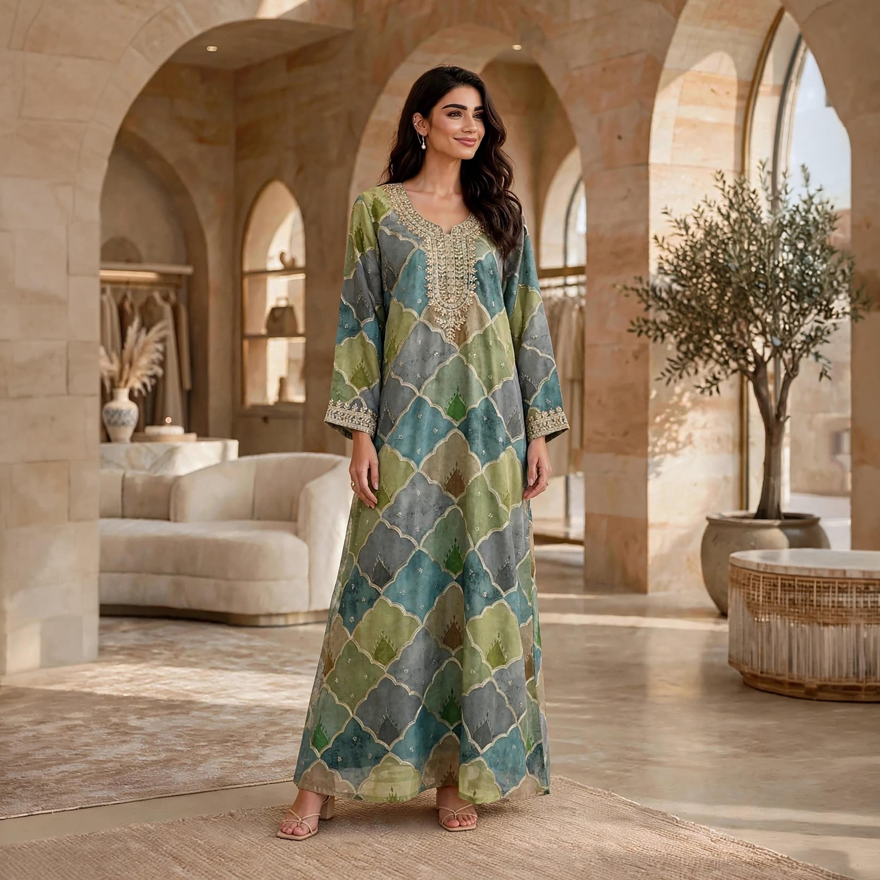 IKKXA Geometric Print Women's Jalabiya-women-arabicclothing-jalabiyas-image-11