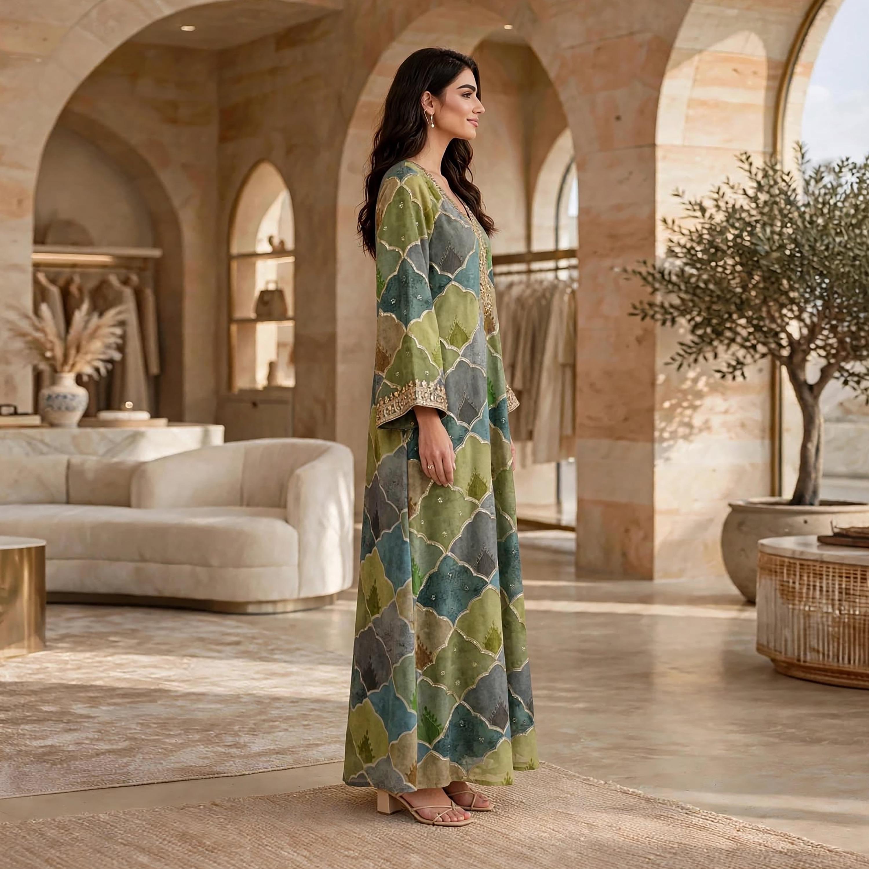 IKKXA Geometric Print Women's Jalabiya-women-arabicclothing-jalabiyas-image-3
