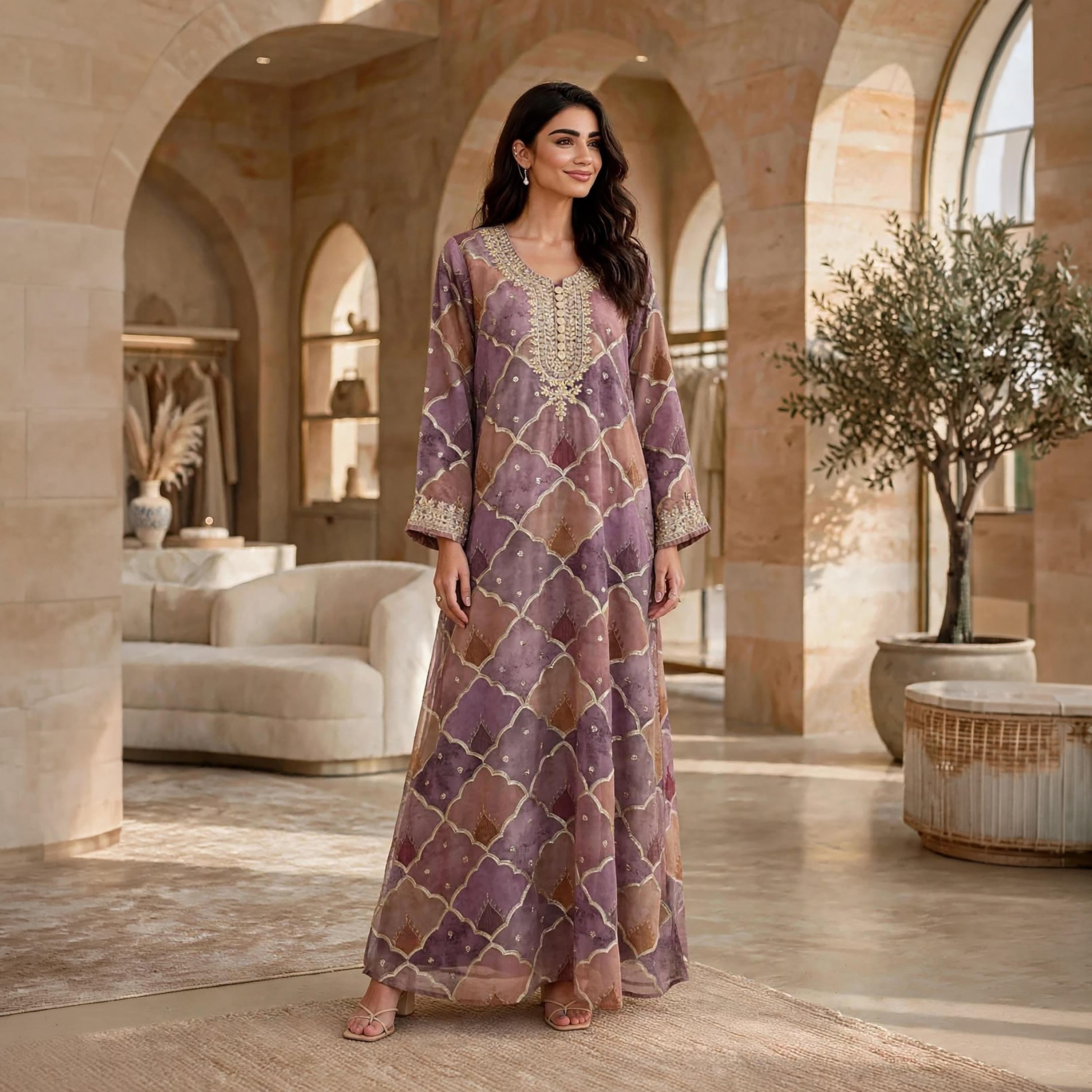 IKKXA Geometric Print Women's Jalabiya-women-arabicclothing-jalabiyas-image-1