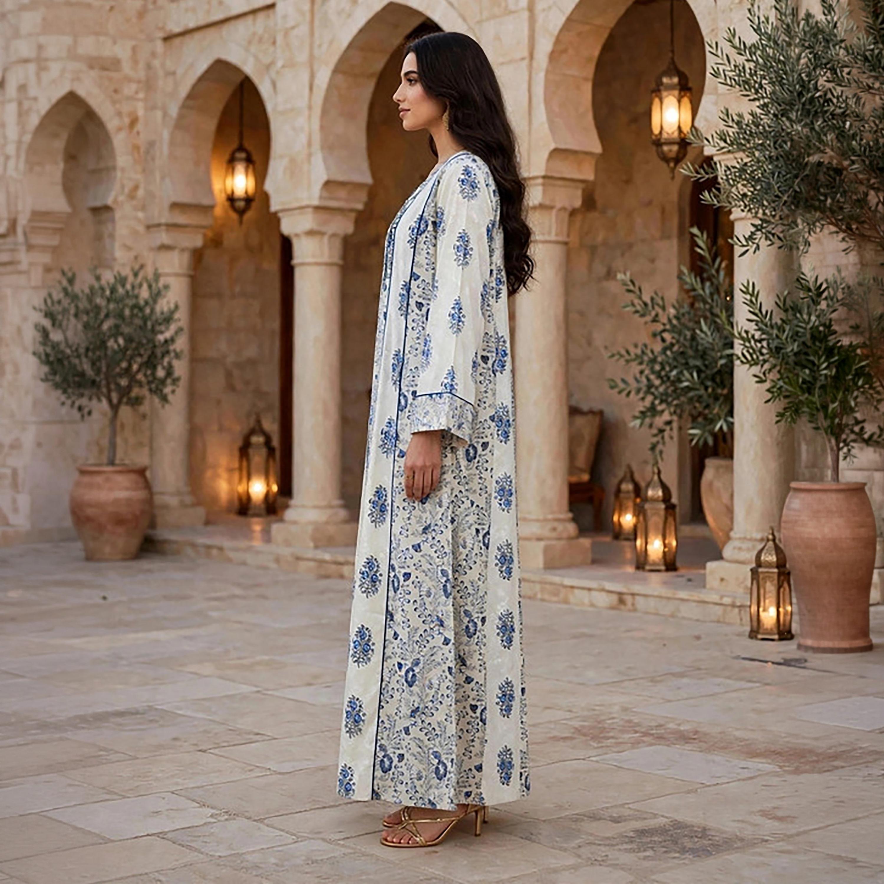 IKKXA Floral Print Embroidered Yoke Women's Jalabiya-women-arabicclothing-jalabiyas-image-3