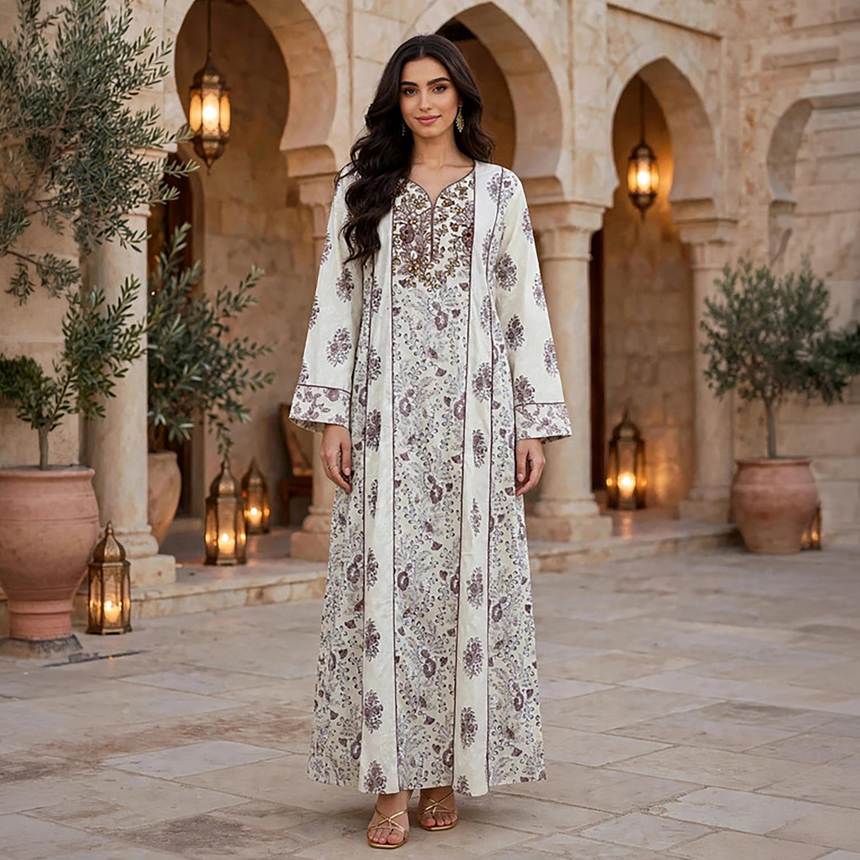 IKKXA Floral Print Embroidered Yoke Women's Jalabiya-women-arabicclothing-jalabiyas-image-6