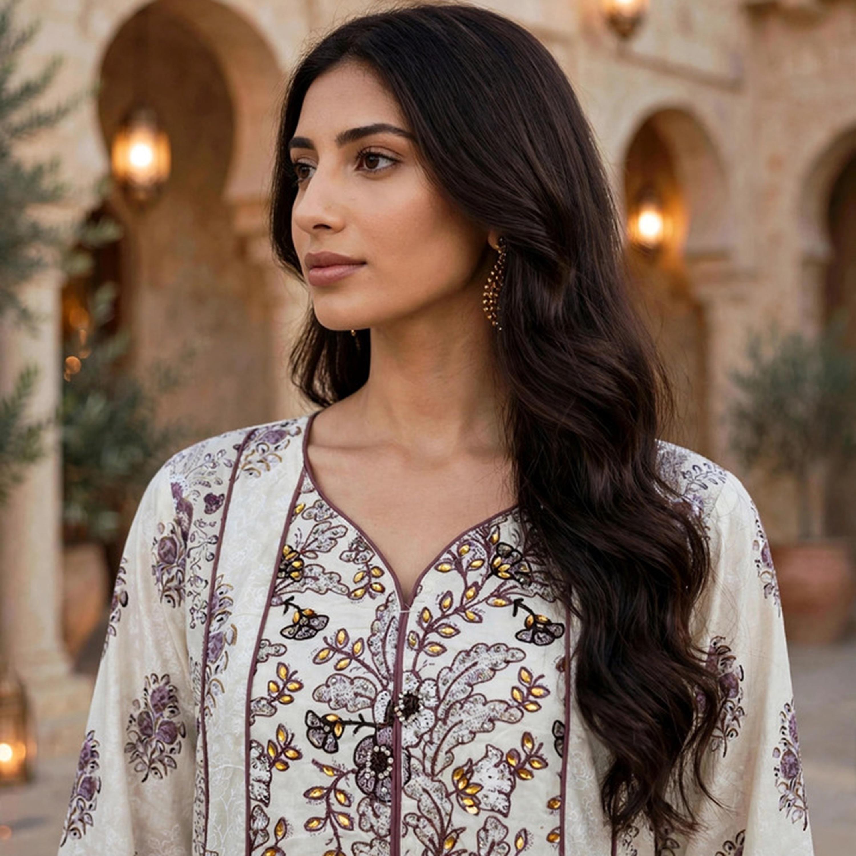 IKKXA Floral Print Embroidered Yoke Women's Jalabiya-women-arabicclothing-jalabiyas-image-7