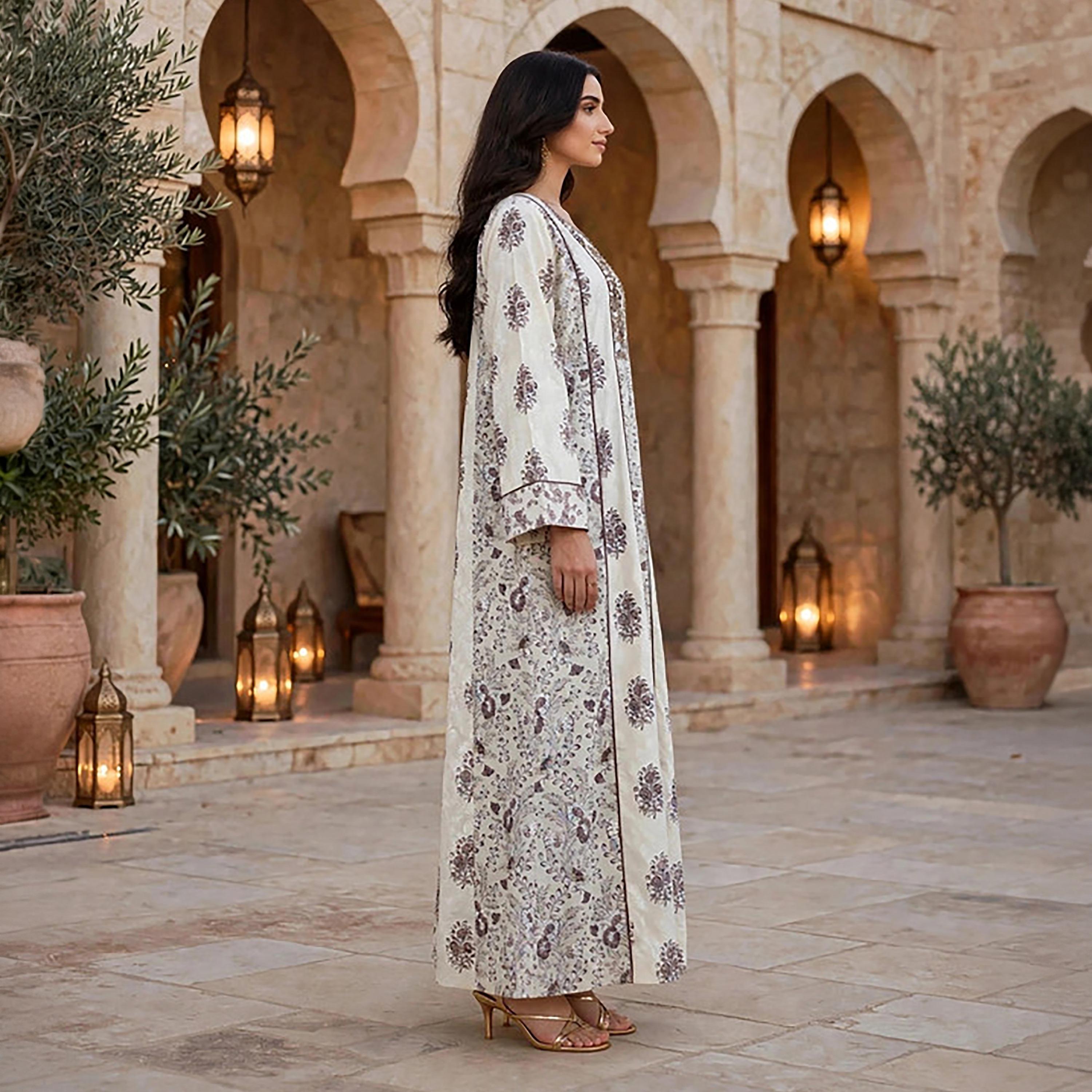 IKKXA Floral Print Embroidered Yoke Women's Jalabiya-women-arabicclothing-jalabiyas-image-9
