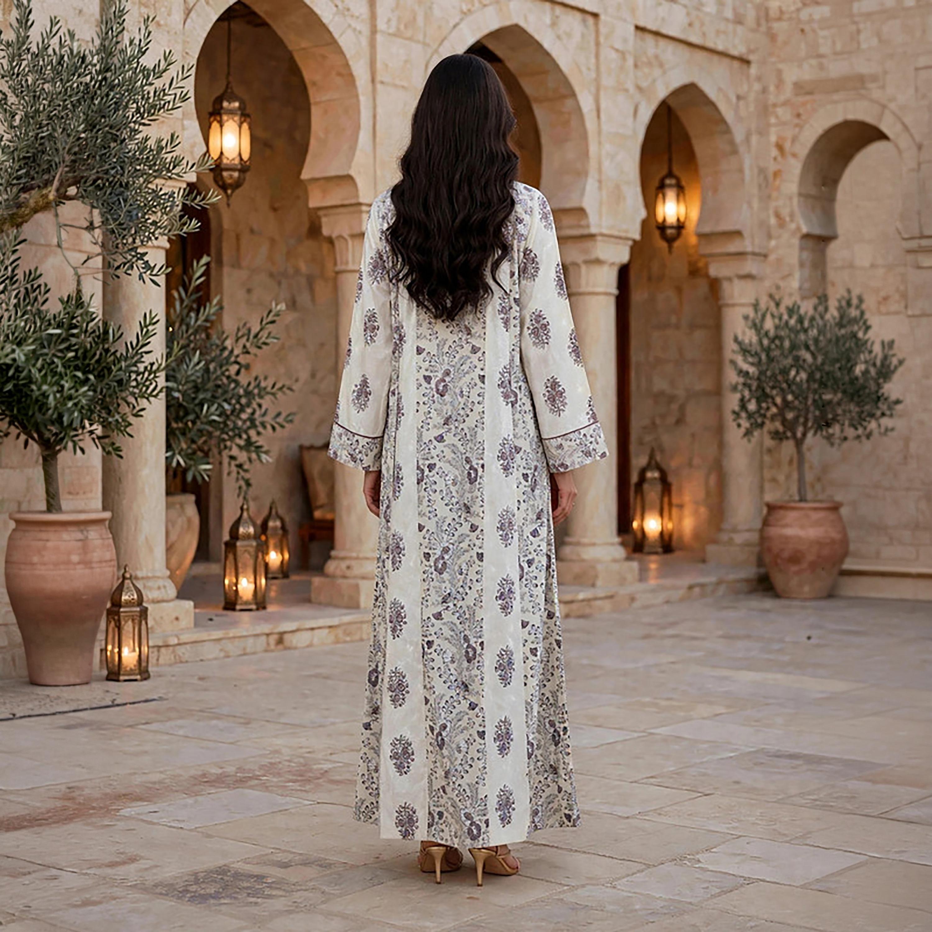 IKKXA Floral Print Embroidered Yoke Women's Jalabiya-women-arabicclothing-jalabiyas-image-10