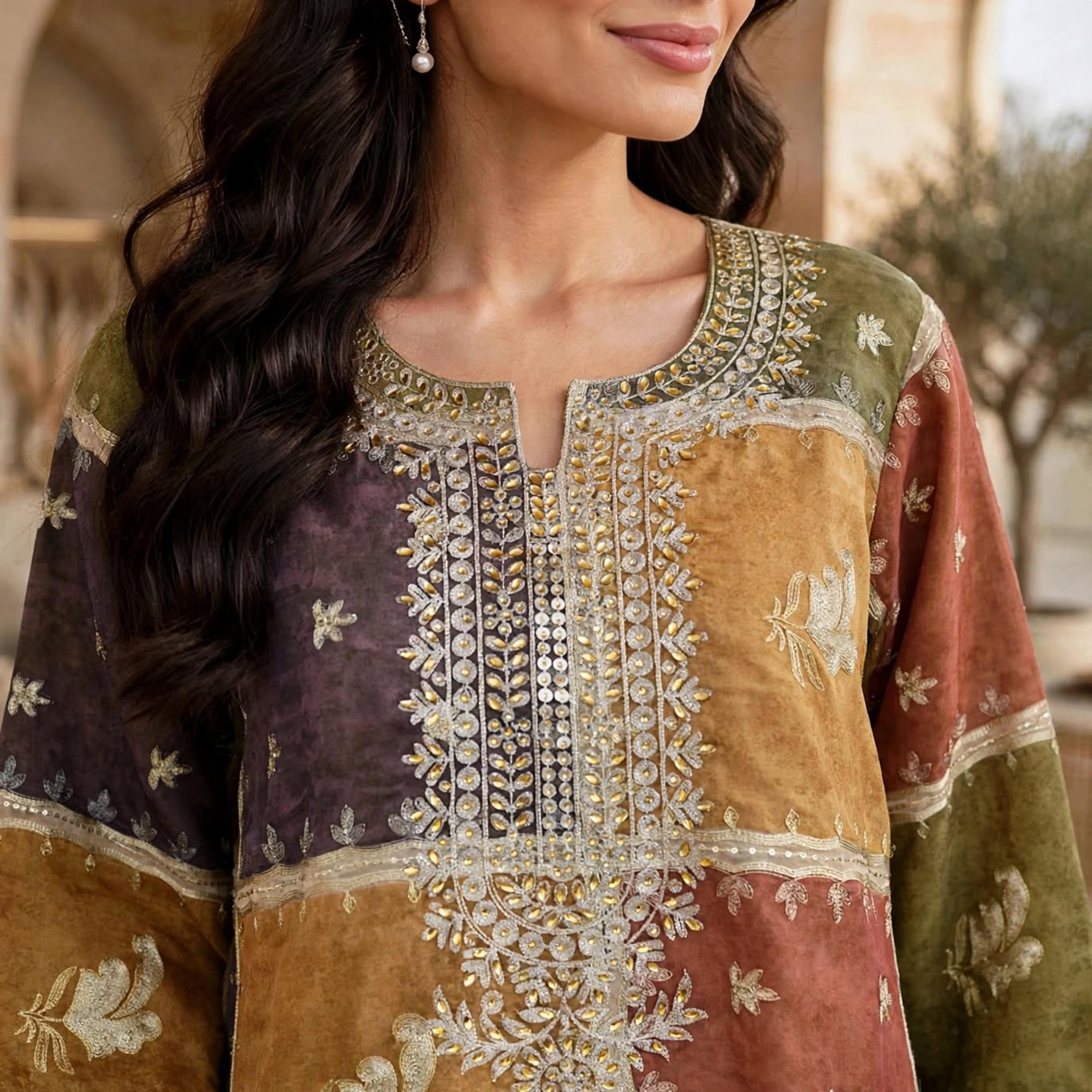 جلابية حريمي بألوان متباينة وأكمام واسعة من إيكسا-women-arabicclothing-jalabiyas-image-2