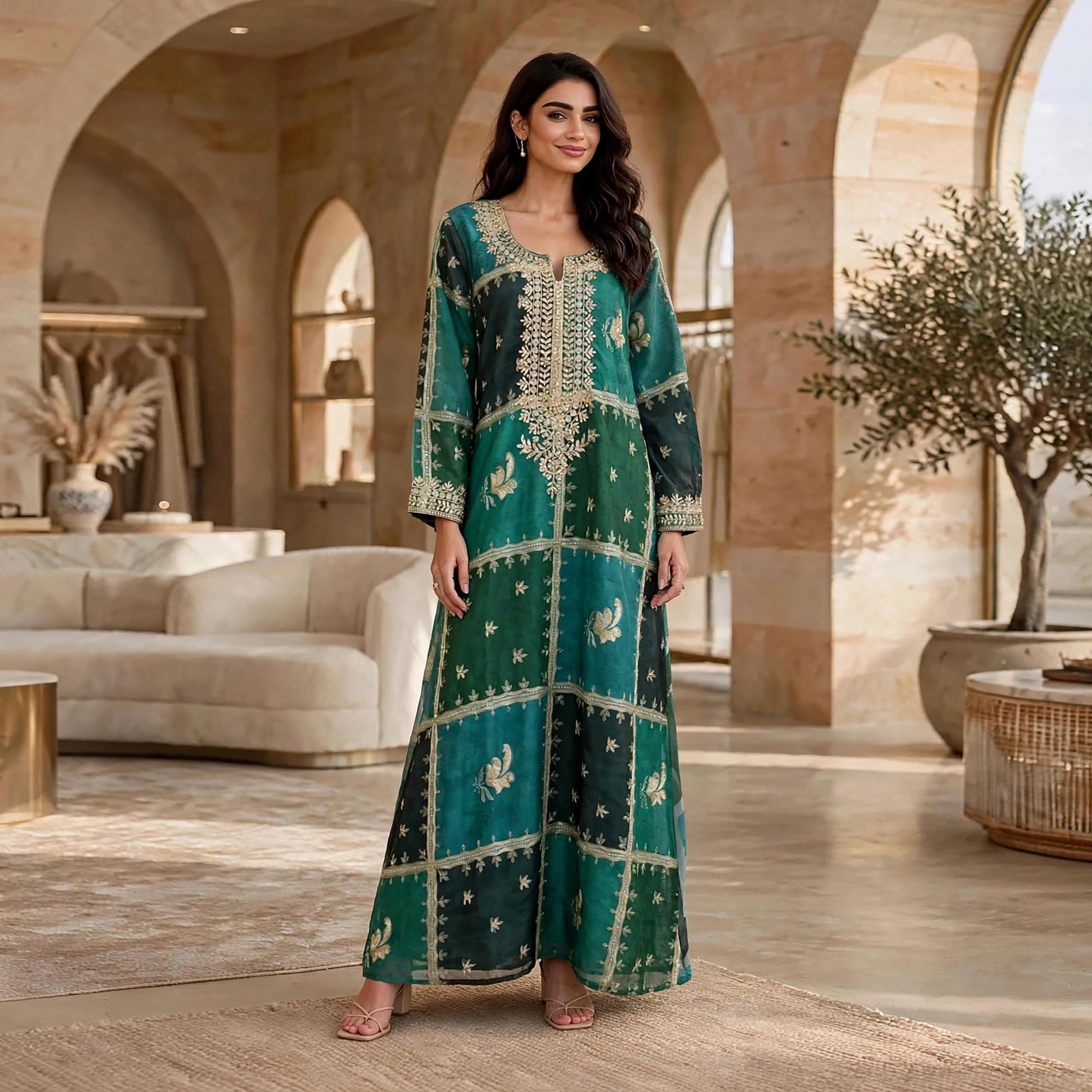 IKKXA Color-Blocked Wide Sleeves Women's Jalabiya-women-arabicclothing-jalabiyas-image-6