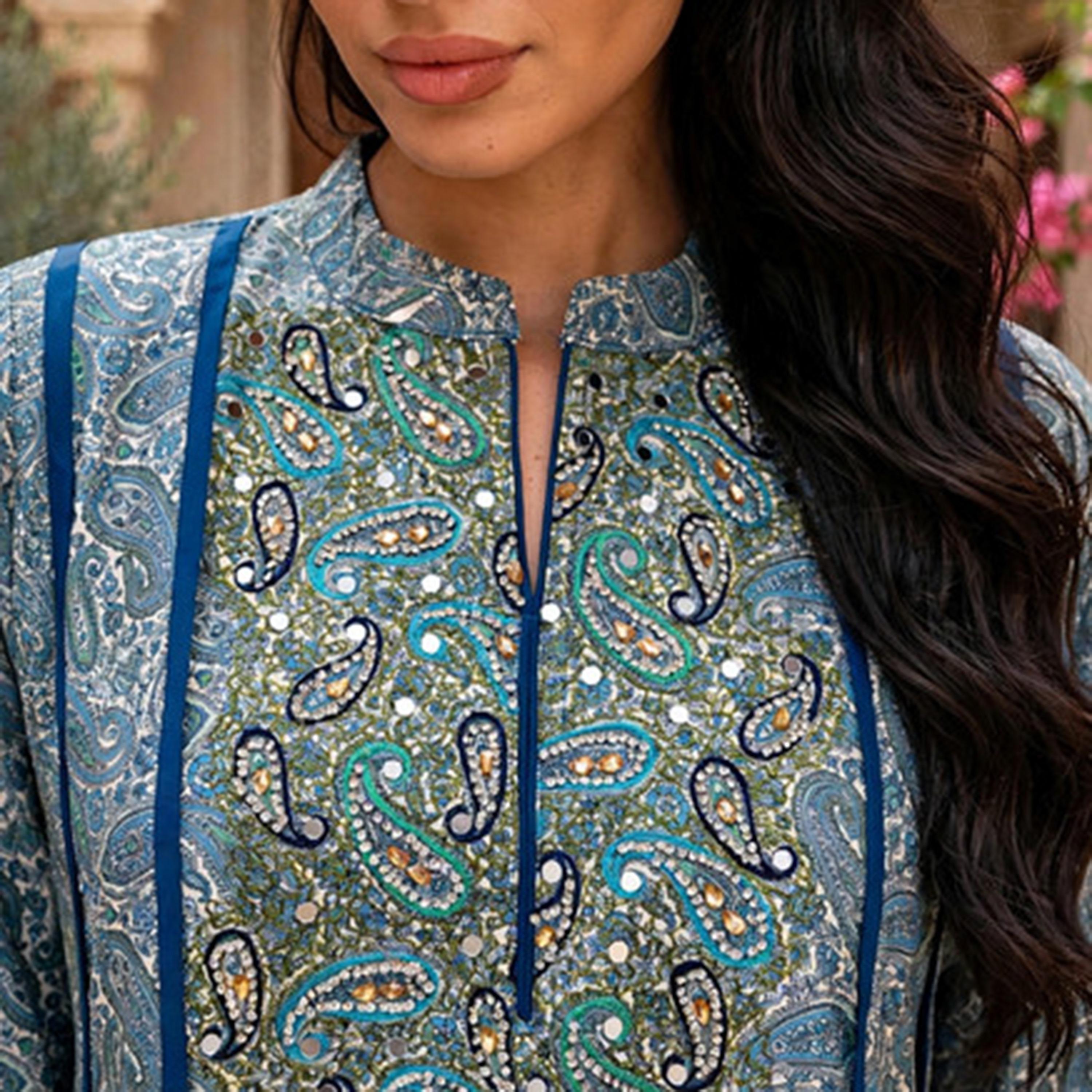 IKKXA All-Over Paisley Print Flared Sleeves Women's Jalabiya-women-arabicclothing-jalabiyas-image-7
