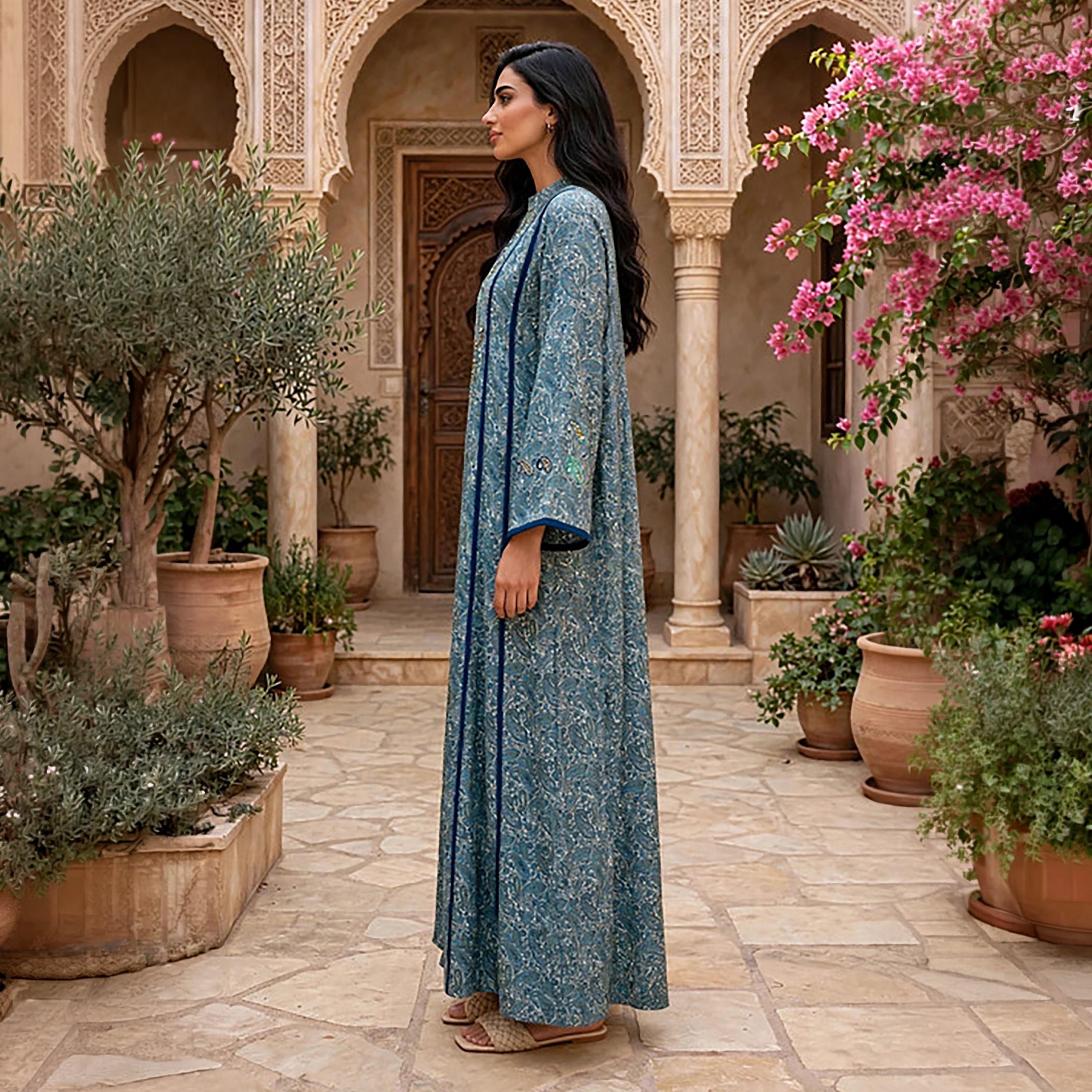 IKKXA All-Over Paisley Print Flared Sleeves Women's Jalabiya-women-arabicclothing-jalabiyas-image-8