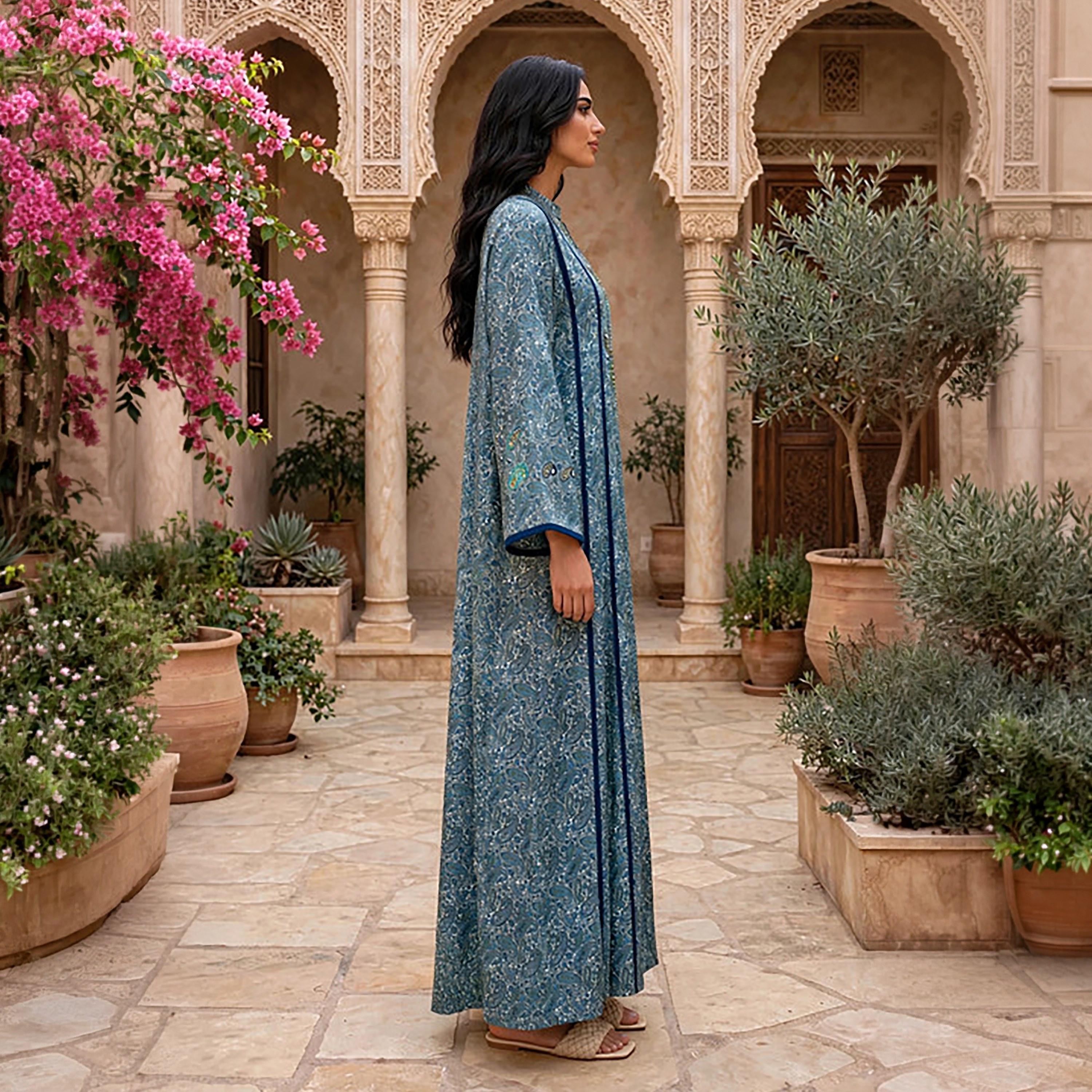 IKKXA All-Over Paisley Print Flared Sleeves Women's Jalabiya-women-arabicclothing-jalabiyas-image-9