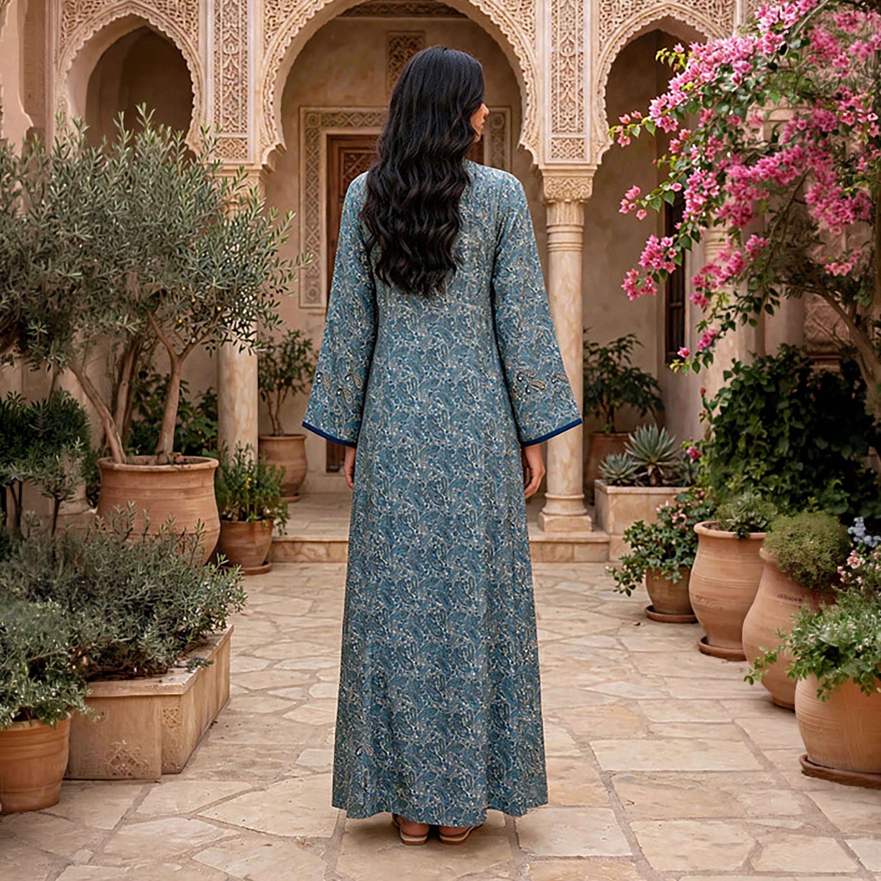 IKKXA All-Over Paisley Print Flared Sleeves Women's Jalabiya-women-arabicclothing-jalabiyas-image-10