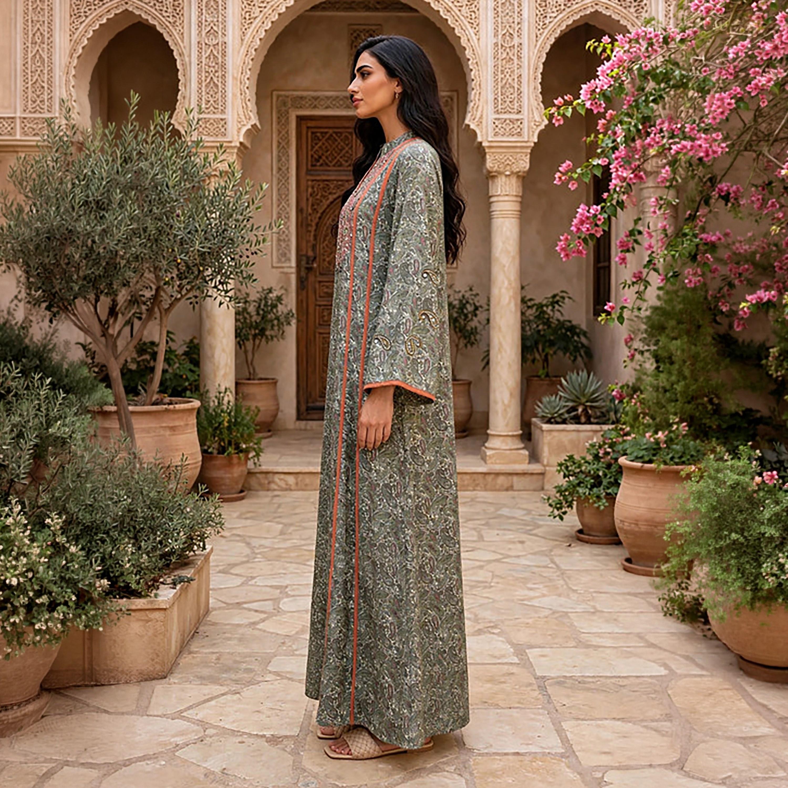 IKKXA All-Over Paisley Print Flared Sleeves Women's Jalabiya-women-arabicclothing-jalabiyas-image-13