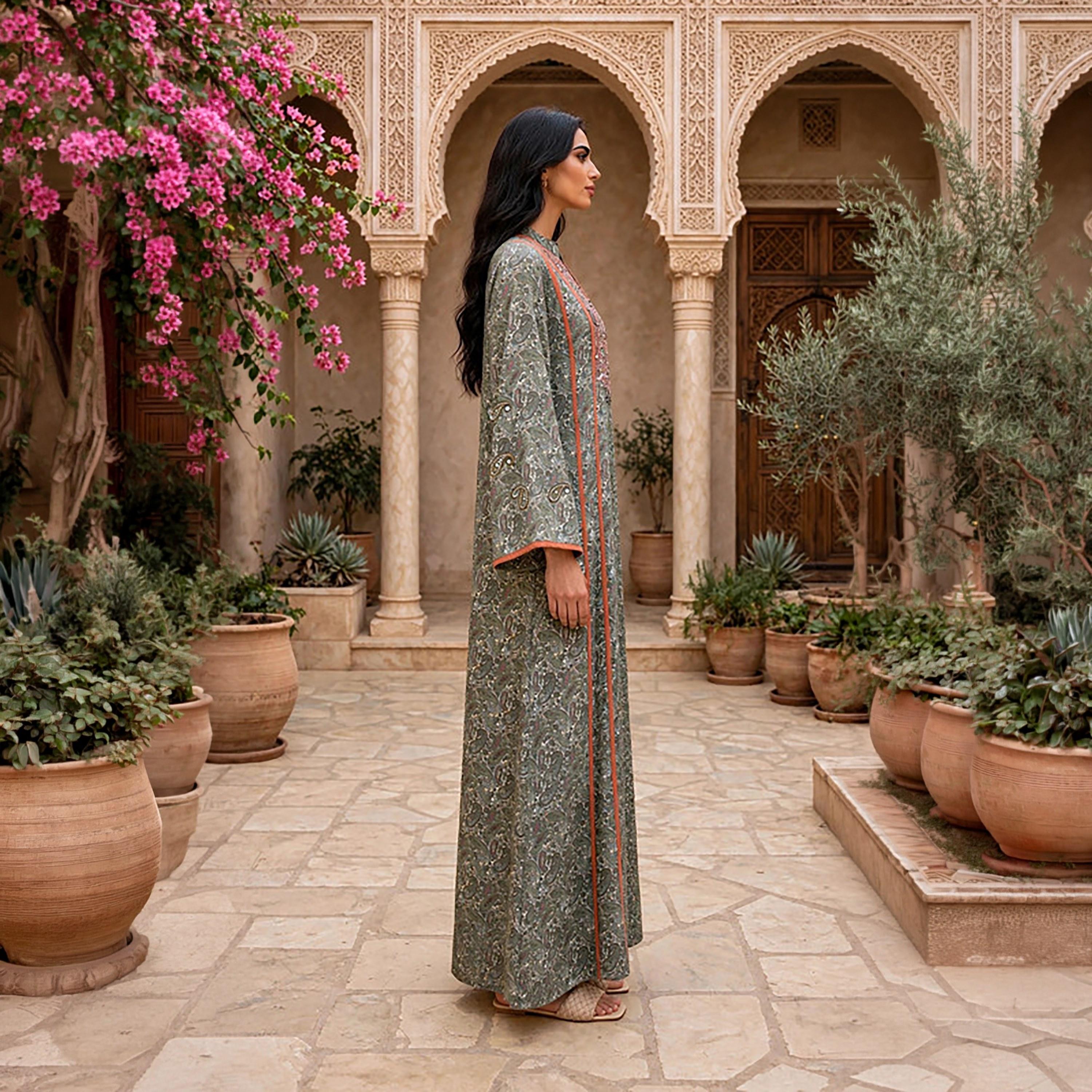 جلابية حريمي بأكمام واسعة وطبعة بيزلي بالكامل من إككسا-women-arabicclothing-jalabiyas-image-4