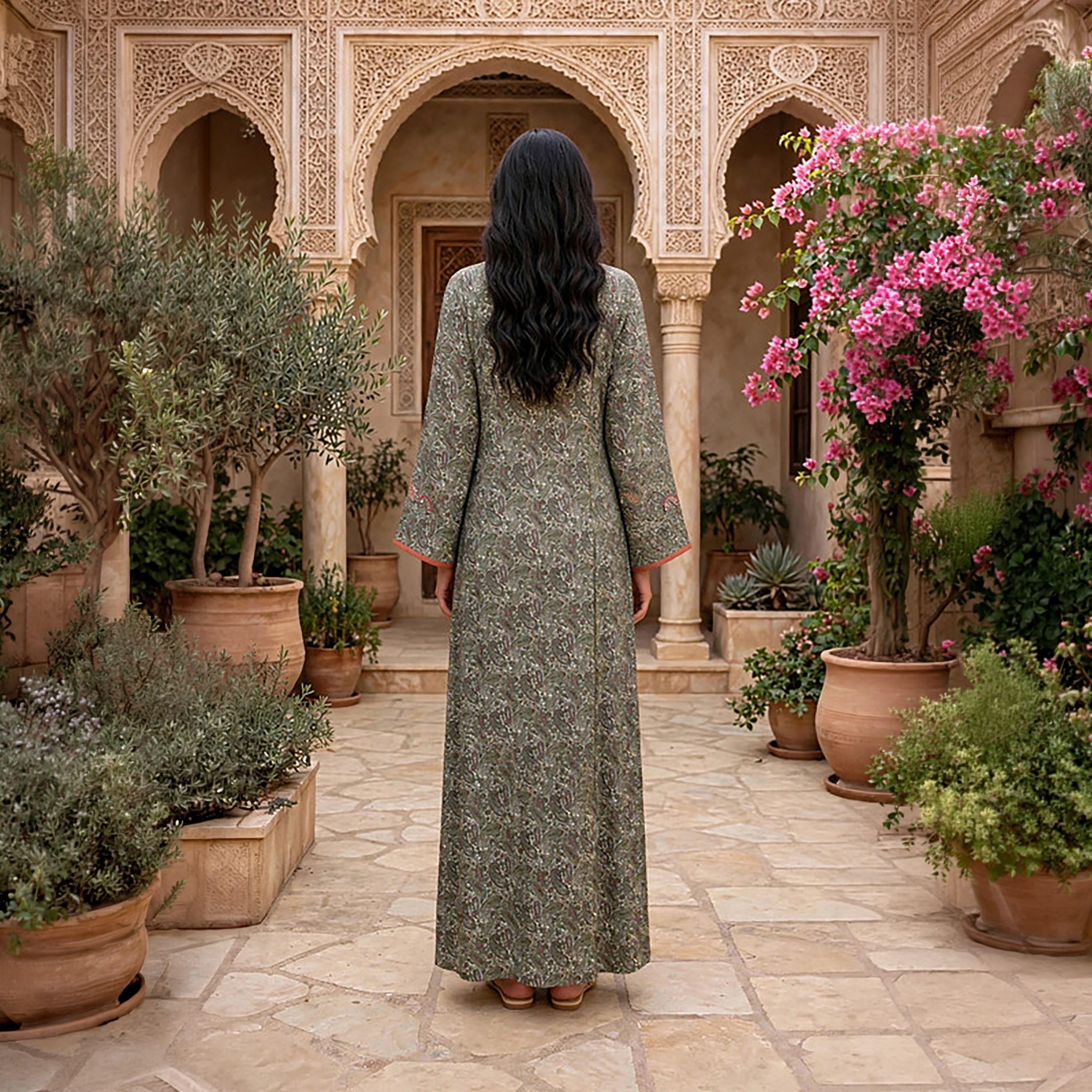 جلابية حريمي بأكمام واسعة وطبعة بيزلي بالكامل من إككسا-women-arabicclothing-jalabiyas-image-5