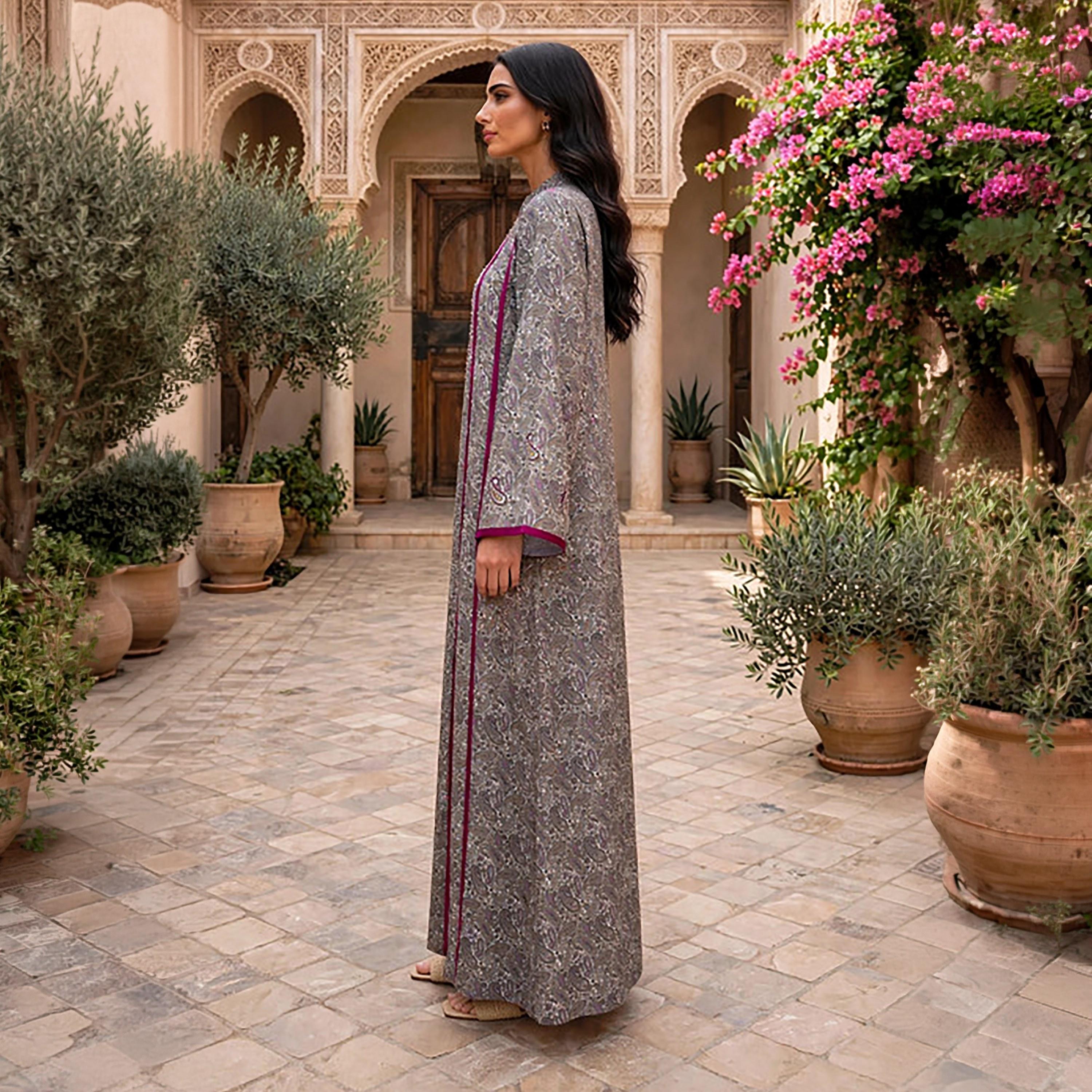 IKKXA All-Over Paisley Print Flared Sleeves Women's Jalabiya-women-arabicclothing-jalabiyas-image-3