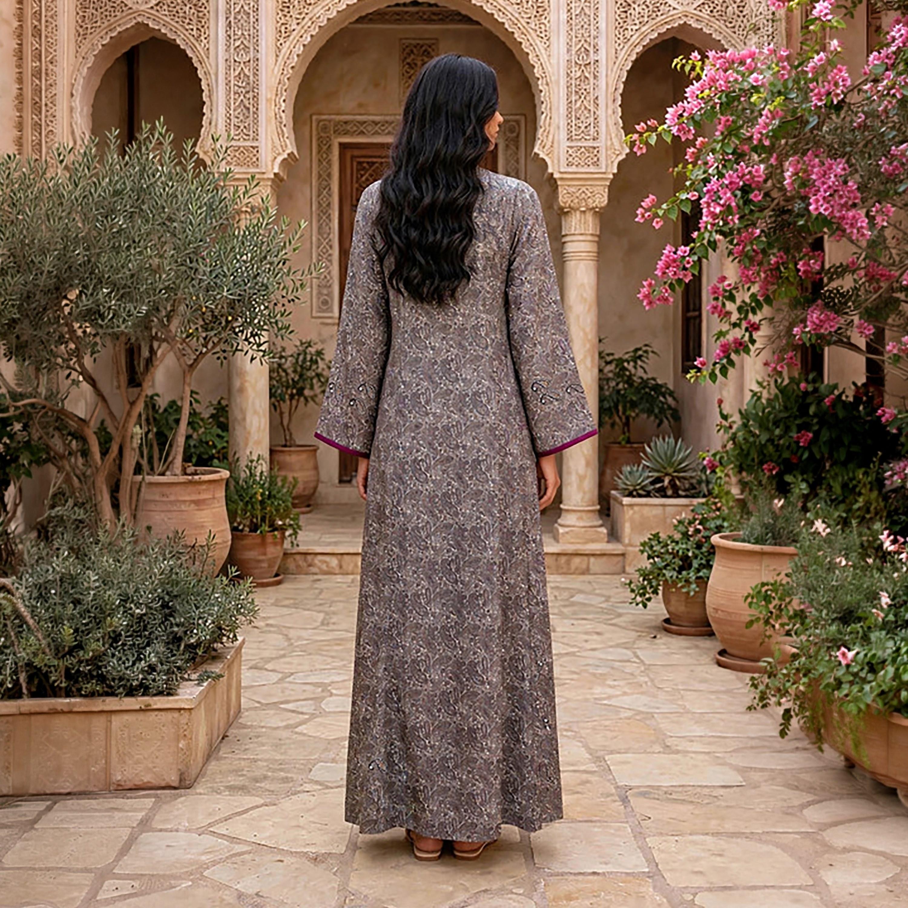IKKXA All-Over Paisley Print Flared Sleeves Women's Jalabiya-women-arabicclothing-jalabiyas-image-5