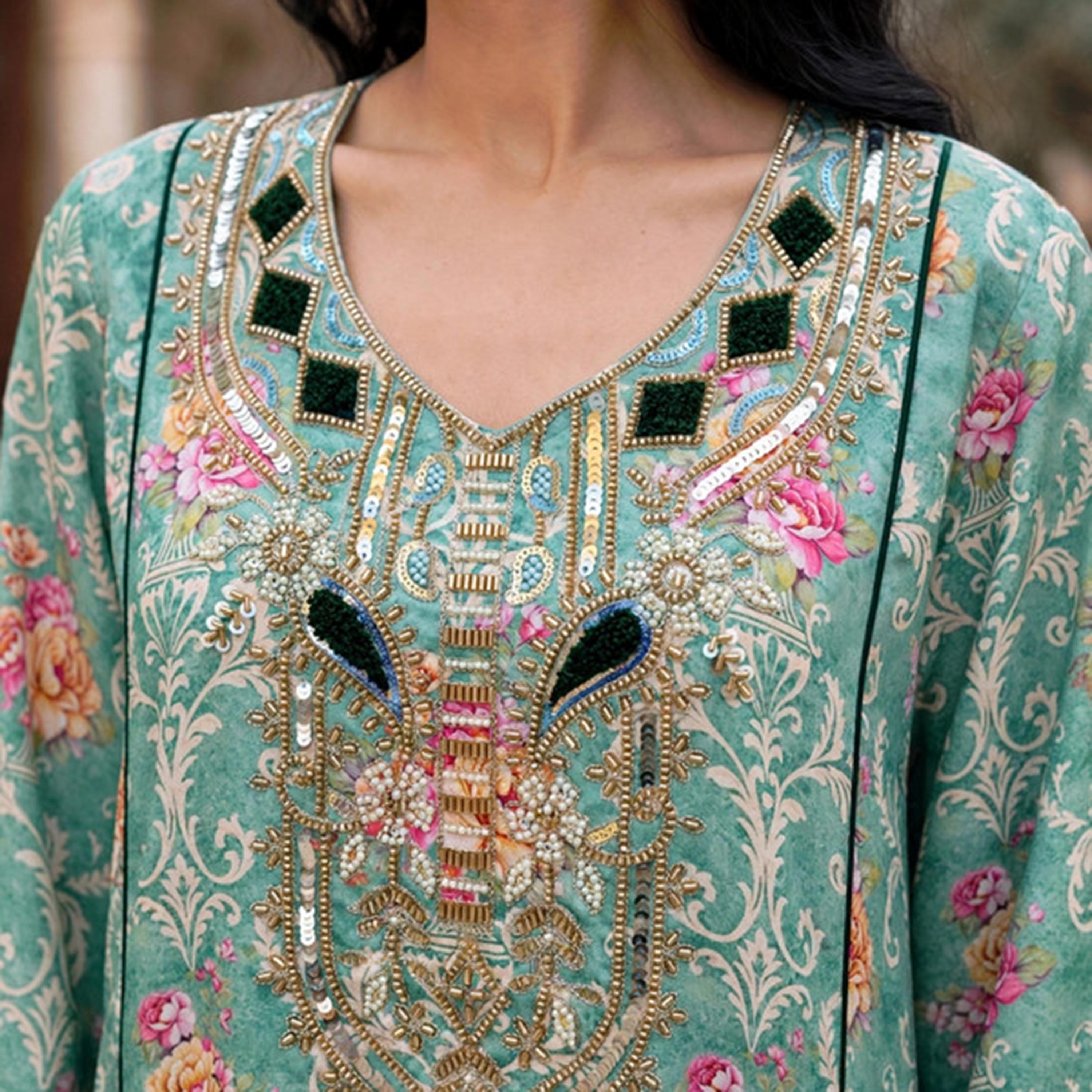 IKKXA Beaded Yoke Floral Vine Print Women's Jalabiya-women-arabicclothing-jalabiyas-image-16