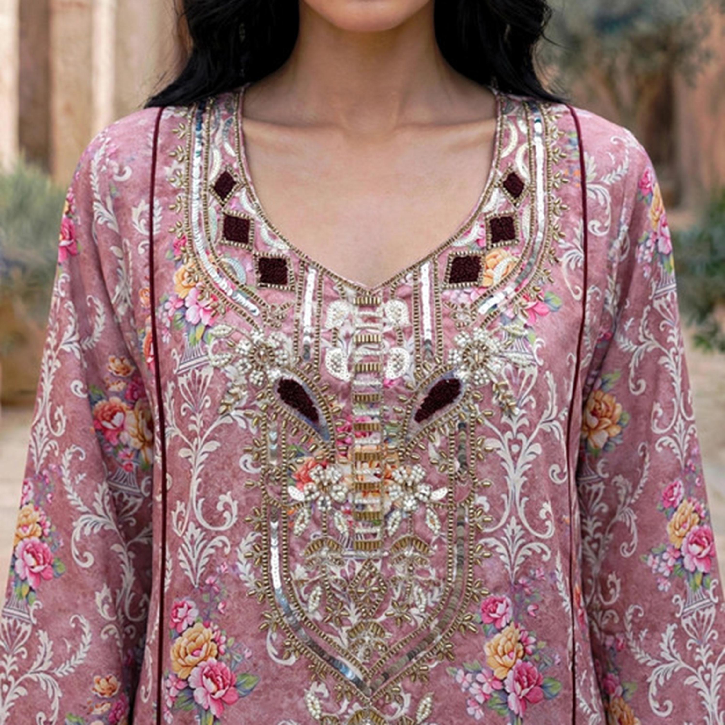 IKKXA Beaded Yoke Floral Vine Print Women's Jalabiya-women-arabicclothing-jalabiyas-image-11